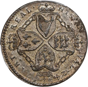image for: Undated (ca. 1828) American Plantations Token, or 1/24 Part Real. Restrike. Newman 5-D, W-1160. Rarity-4+. AU-55 (PCGS).