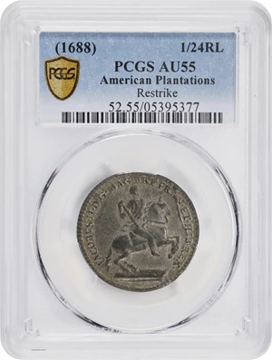 image for: Undated (ca. 1828) American Plantations Token, or 1/24 Part Real. Restrike. Newman 5-D, W-1160. Rarity-4+. AU-55 (PCGS).