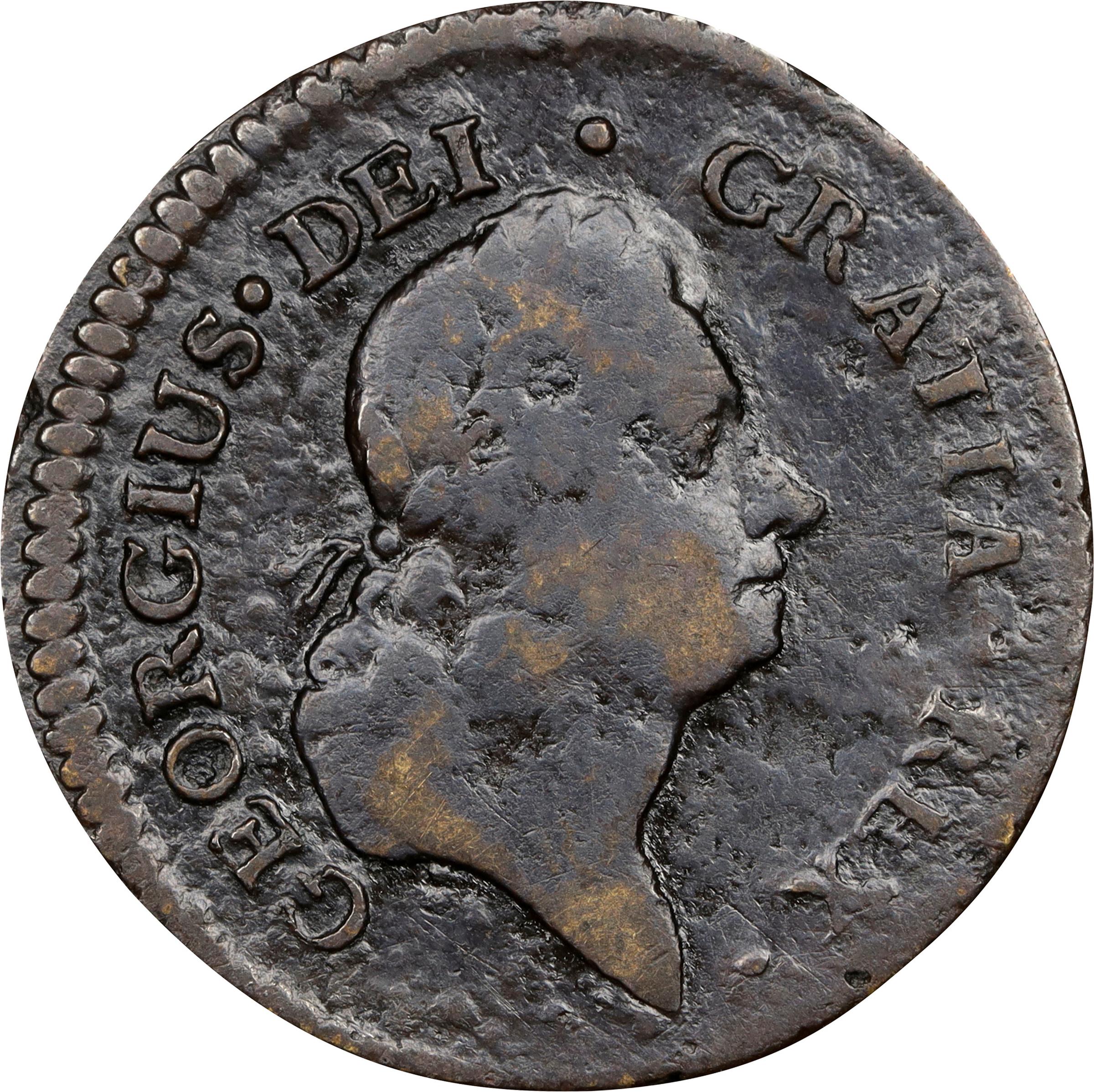 image for: 1723/2 Rosa Americana Halfpenny. Martin 3.1-D.1, W-1226. Rarity-6. Uncrowned Rose. Fine Details--Environmental Damage (PCGS).