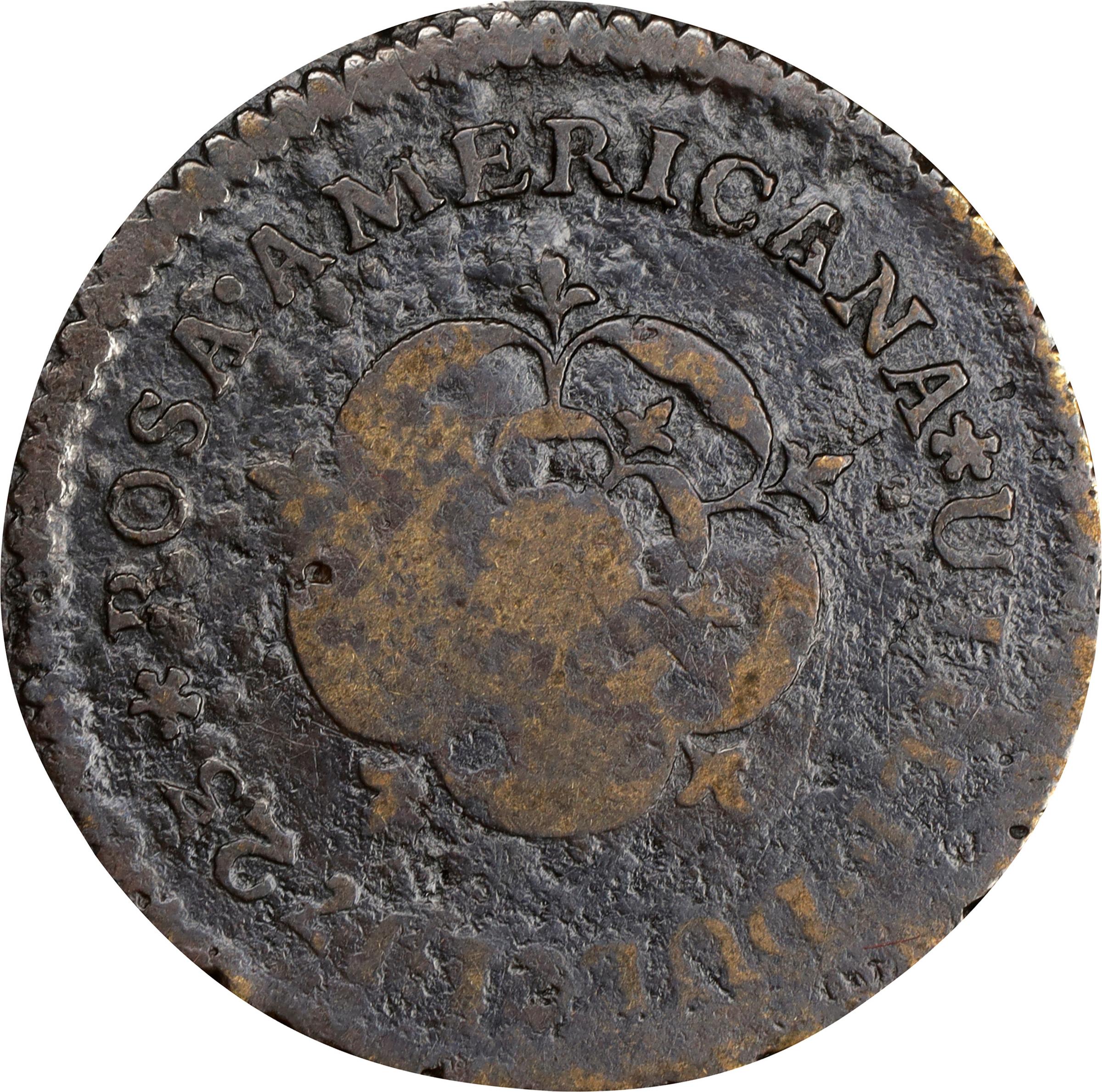 image for: 1723/2 Rosa Americana Halfpenny. Martin 3.1-D.1, W-1226. Rarity-6. Uncrowned Rose. Fine Details--Environmental Damage (PCGS).