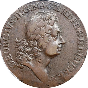 image for: Undated (1722) Rosa Americana Twopence. Martin 2.1-B.1, W-1322. Rarity-3. Motto in Ribbon. EF-40 (PCGS).