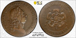 image for: Undated (1722) Rosa Americana Twopence. Martin 2.1-B.1, W-1322. Rarity-3. Motto in Ribbon. EF-40 (PCGS).