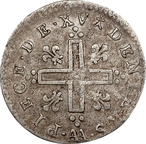 image for: 1712-AA 15 Deniers, or Half Mousquetaire. Metz Mint. Vlack-13. Rarity-4. EF Details--Environmental Damage (PCGS).