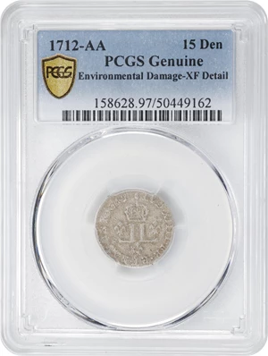 image for: 1712-AA 15 Deniers, or Half Mousquetaire. Metz Mint. Vlack-13. Rarity-4. EF Details--Environmental Damage (PCGS).