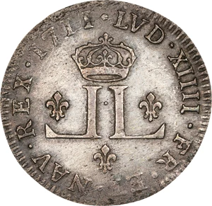 image for: 1711-D 30 Deniers, or Mousquetaire. Lyon Mint. Vlack-3. Rarity-2. Unc Details--Cleaned (PCGS).