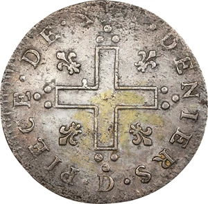 image for: 1711-D 30 Deniers, or Mousquetaire. Lyon Mint. Vlack-3. Rarity-2. Unc Details--Cleaned (PCGS).