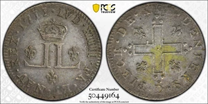 image for: 1711-D 30 Deniers, or Mousquetaire. Lyon Mint. Vlack-3. Rarity-2. Unc Details--Cleaned (PCGS).