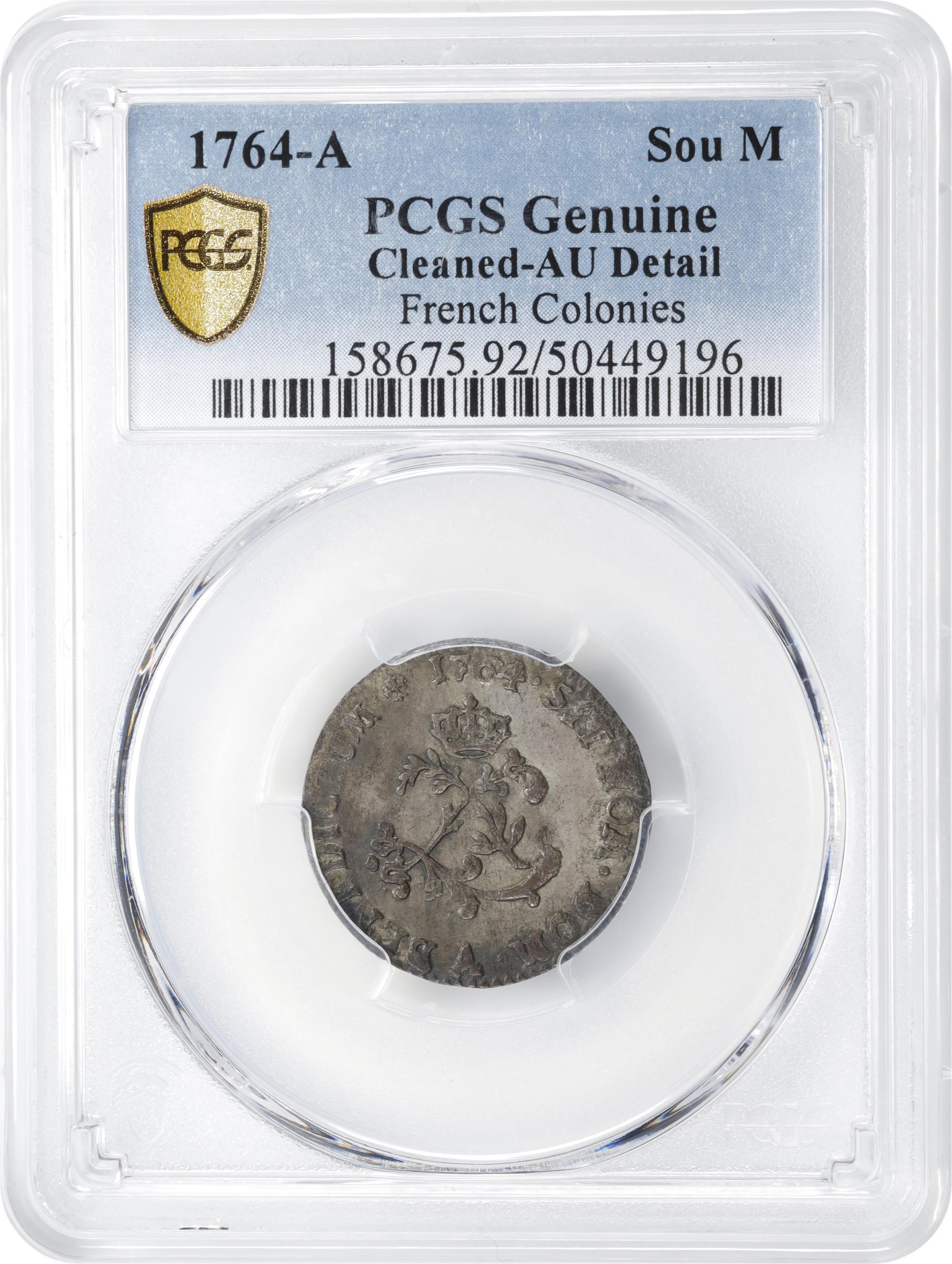 image for: 1764-A Sou Marque. Paris Mint. Vlack-48a. Rarity-1. Second Semester. AU Details--Cleaned (PCGS).