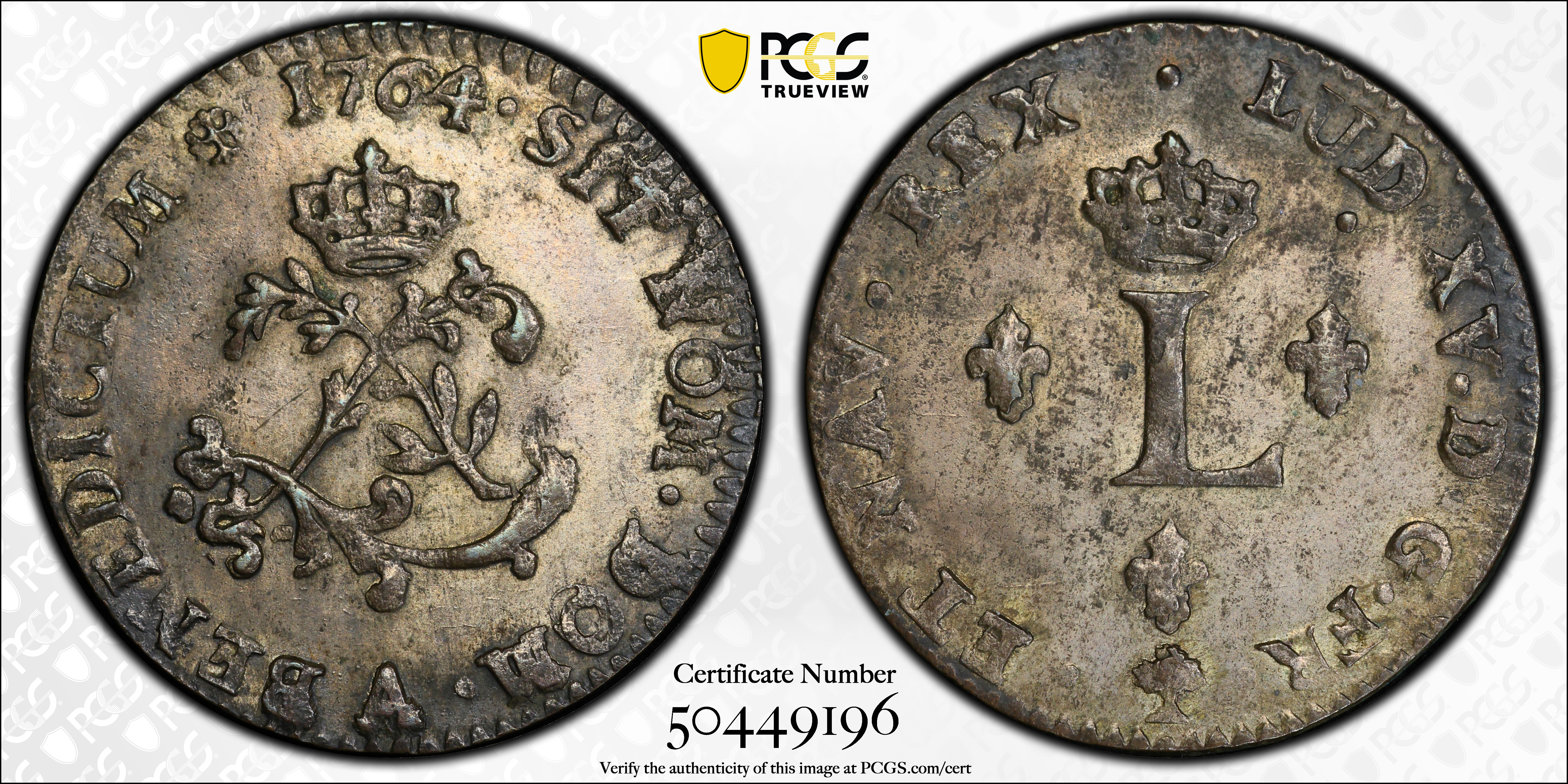image for: 1764-A Sou Marque. Paris Mint. Vlack-48a. Rarity-1. Second Semester. AU Details--Cleaned (PCGS).