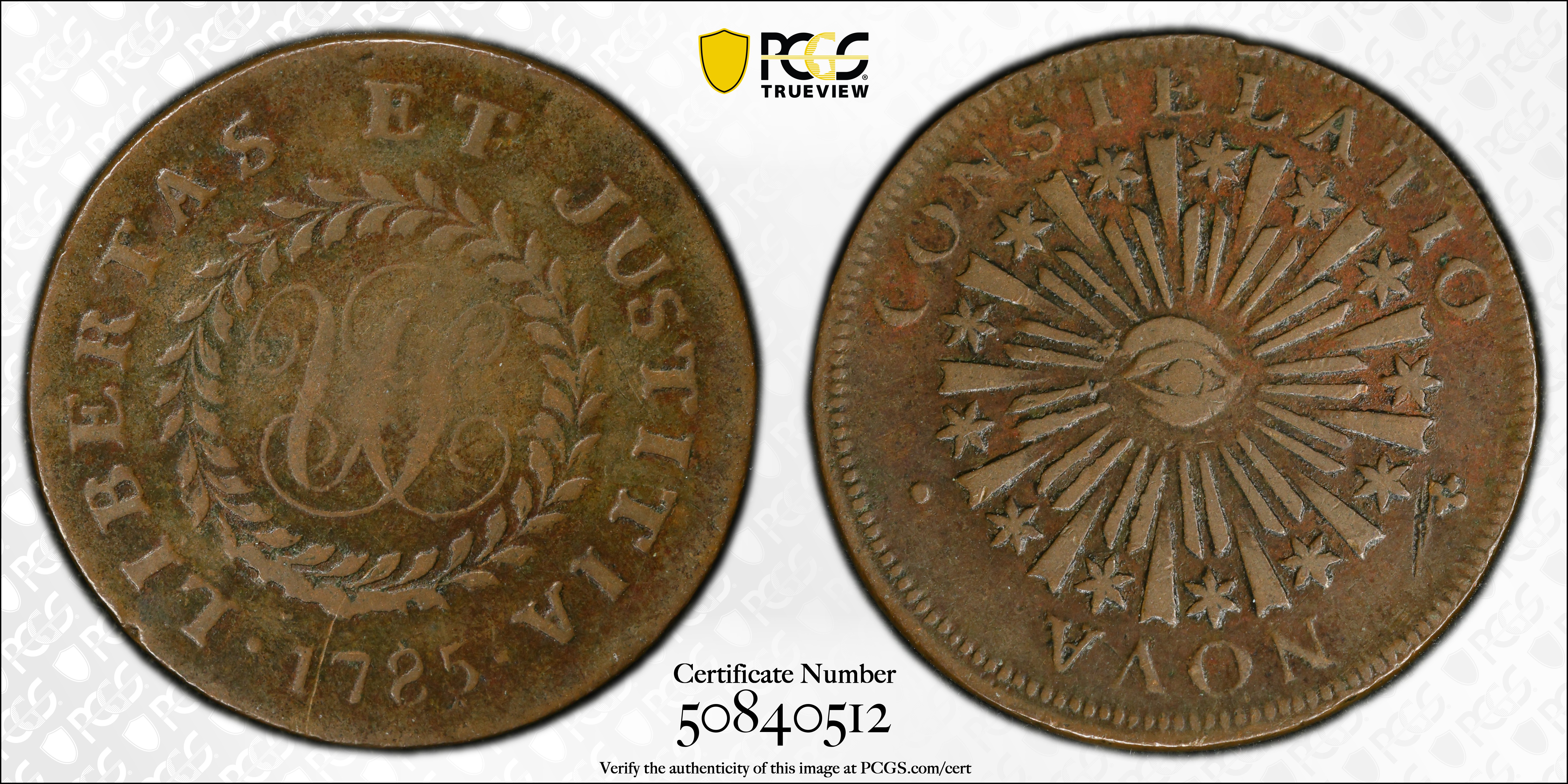 image for: 1785 Nova Constellatio Copper. Crosby 1-B, W-1880. Rarity-4. CONSTELATIO, Blunt Rays. VF-30 (PCGS).