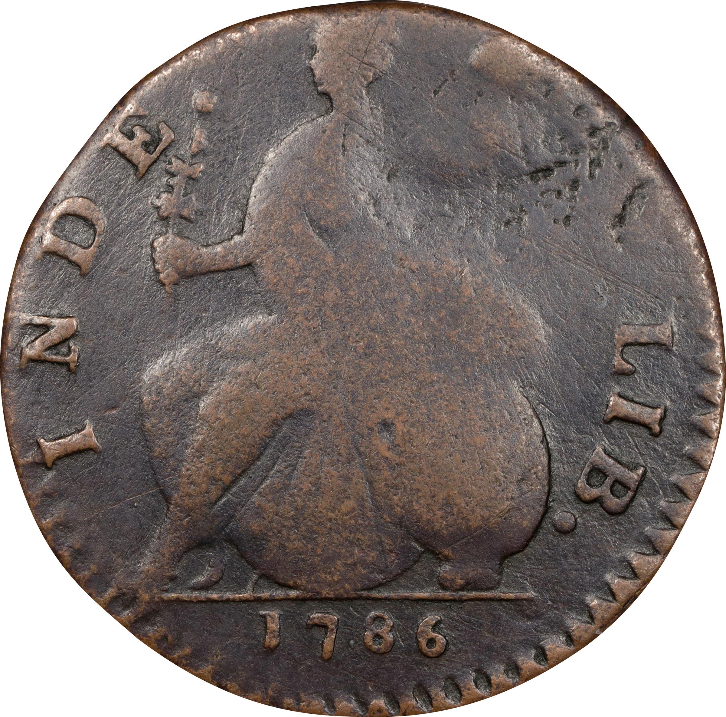 image for: 1786 Connecticut Copper. Miller 3-D.1, W-2510. Rarity-5-. Mailed Bust Right, Scholar's Head. VG Details--Graffiti (PCGS).