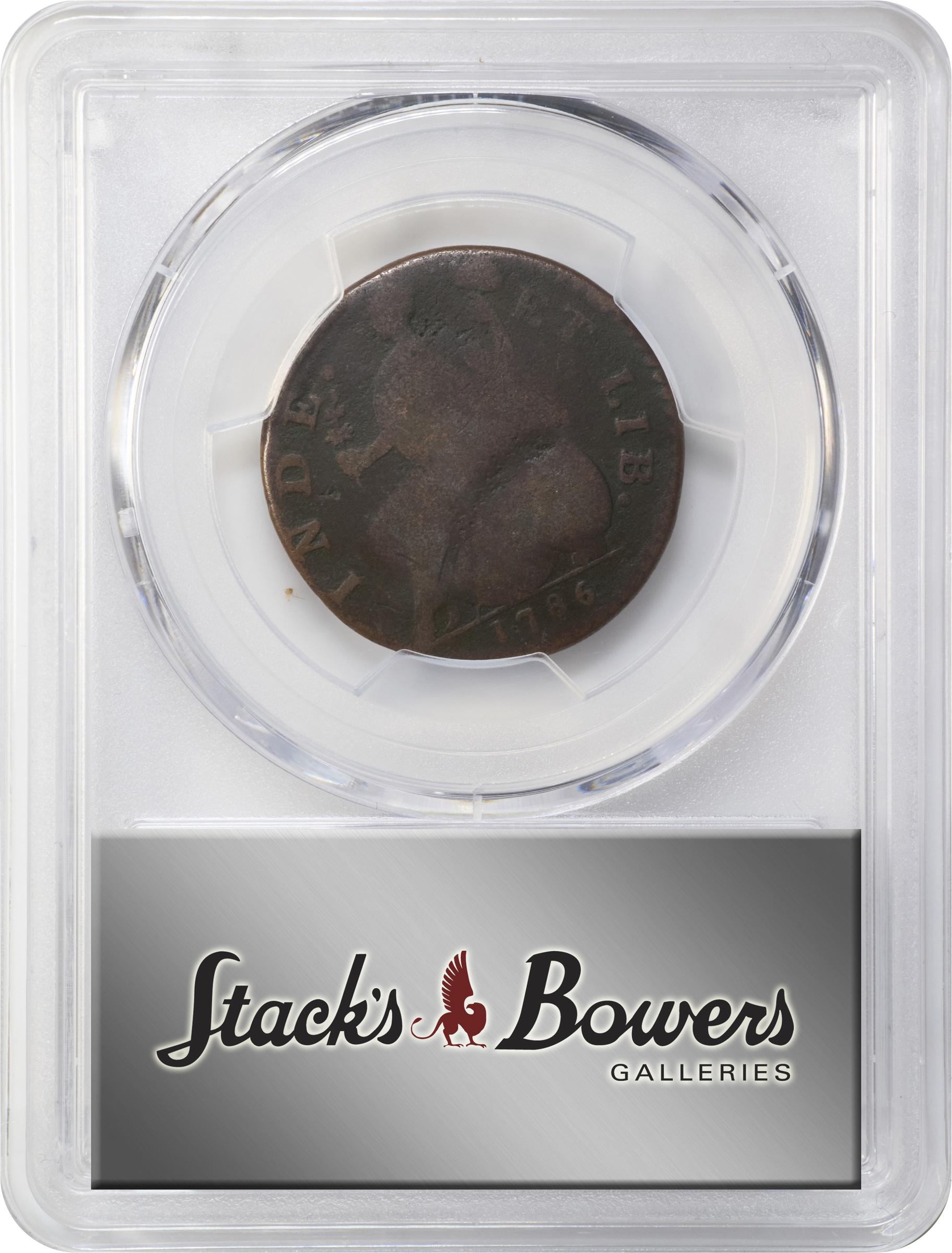 image for: 1786 Connecticut Copper. Miller 3-D.1, W-2510. Rarity-5-. Mailed Bust Right, Scholar's Head. Good-6 (PCGS).