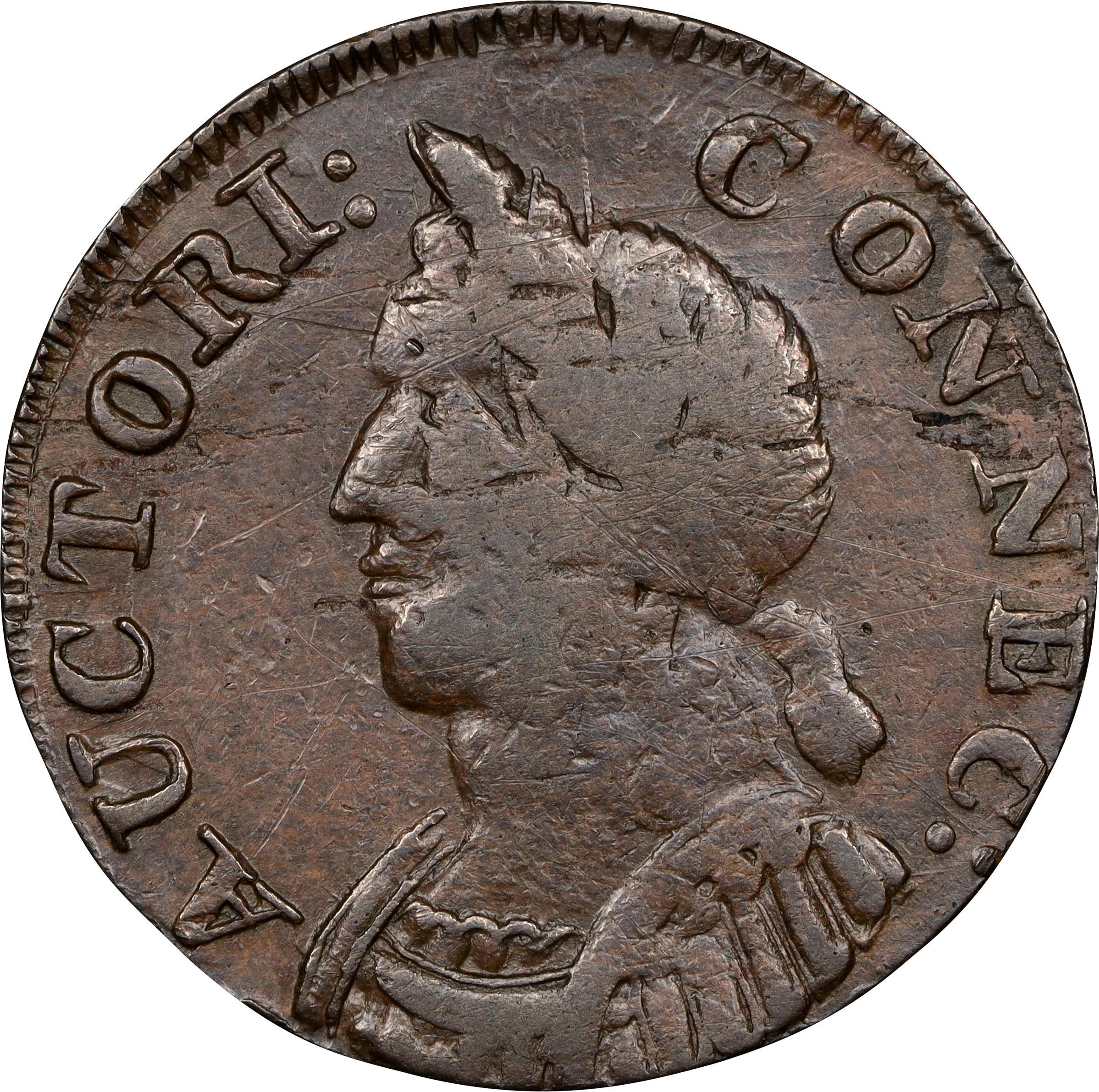image for: 1786 Connecticut Copper. Miller 5.3-N, W-2575. Rarity-2. Mailed Bust Left, Hercules Head. EF Details--Scratch (PCGS).