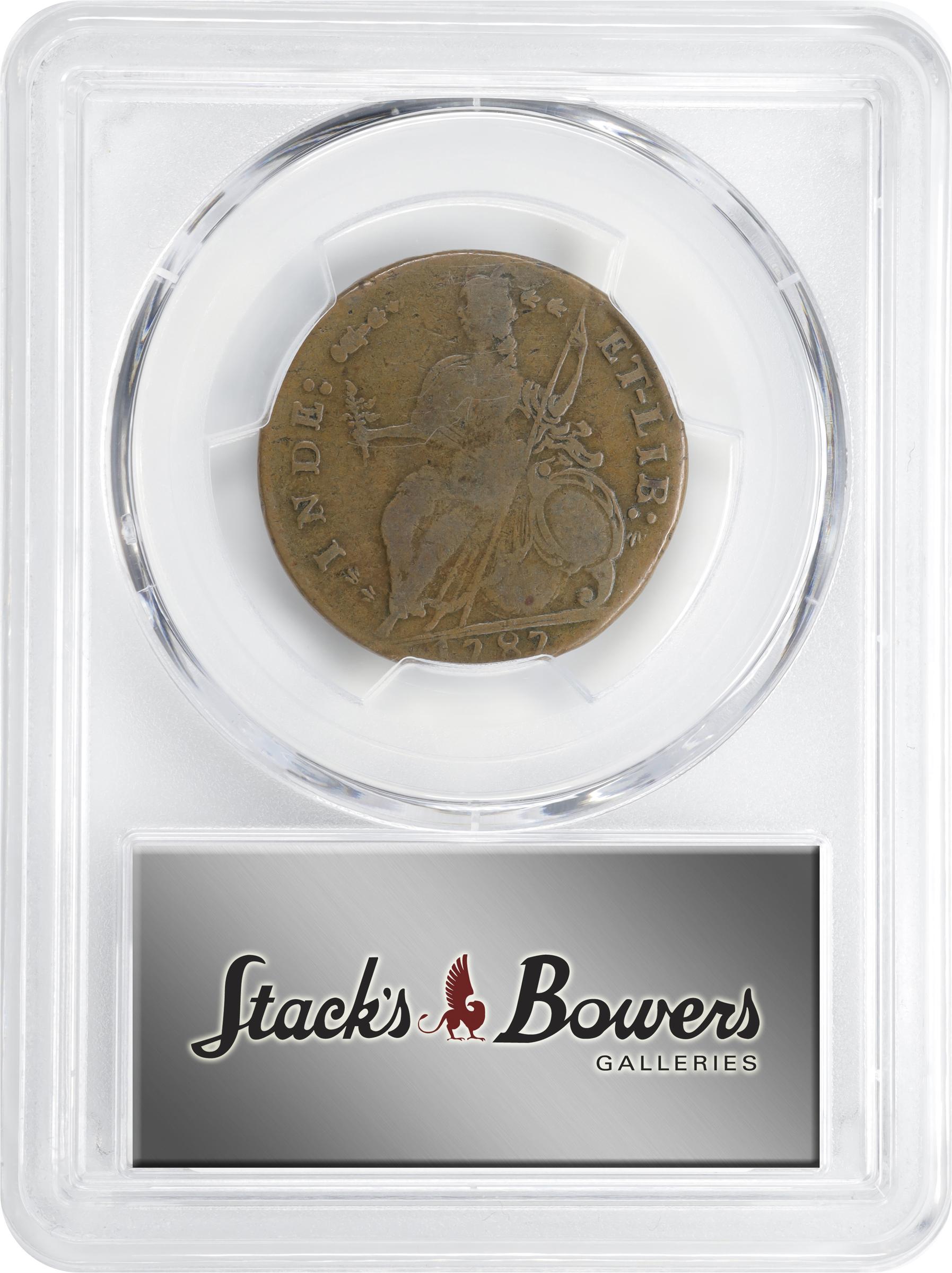 image for: 1787 Connecticut Copper. Miller 38-l.2, W-4200. Rarity-4. Draped Bust Left, AUCIORI. Fine-15 (PCGS).