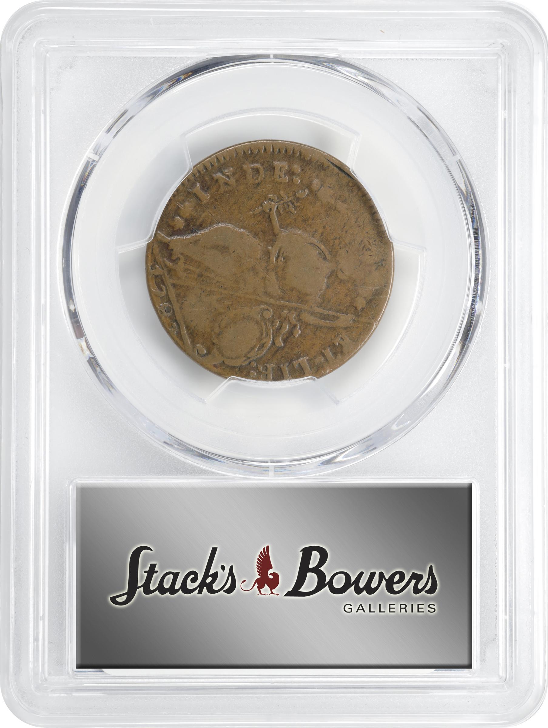 image for: 1787 Connecticut Copper. Miller 39.2-ee, W-4220. Rarity-5-. Draped Bust Left, AUCTOBI / ETLIR. Fine-12 (PCGS).