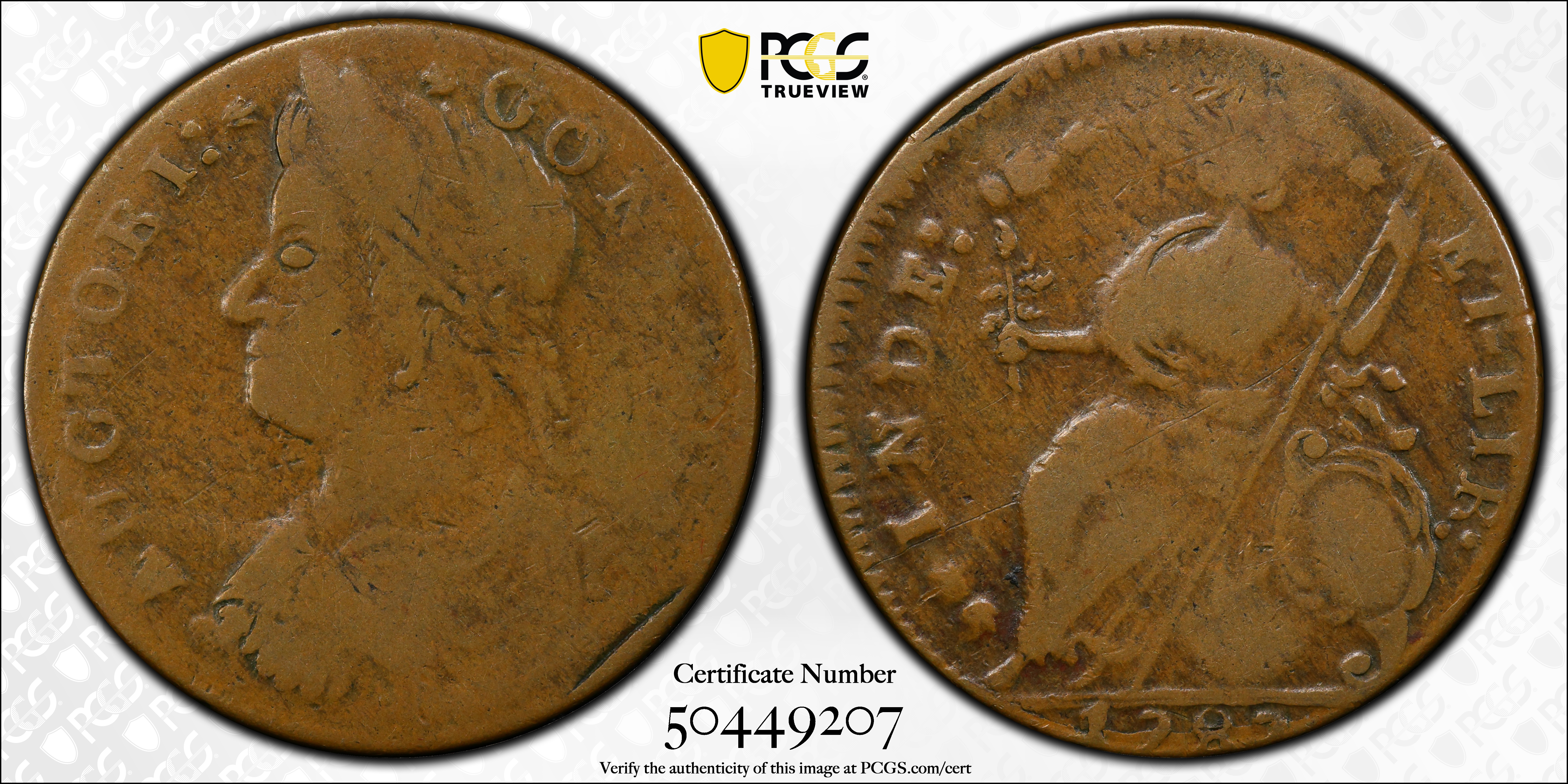 image for: 1787 Connecticut Copper. Miller 39.2-ee, W-4220. Rarity-5-. Draped Bust Left, AUCTOBI / ETLIR. Fine-12 (PCGS).