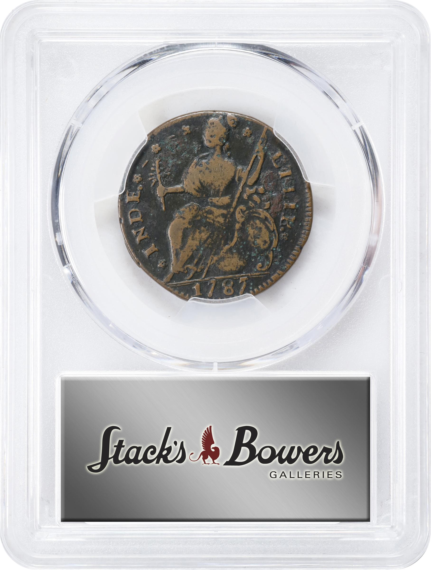 image for: 1787 Connecticut Copper. Miller 43.1-Y, W-4250. Rarity-2. Draped Bust Left, CONNFC. VF Details--Environmental Damage (PCGS).