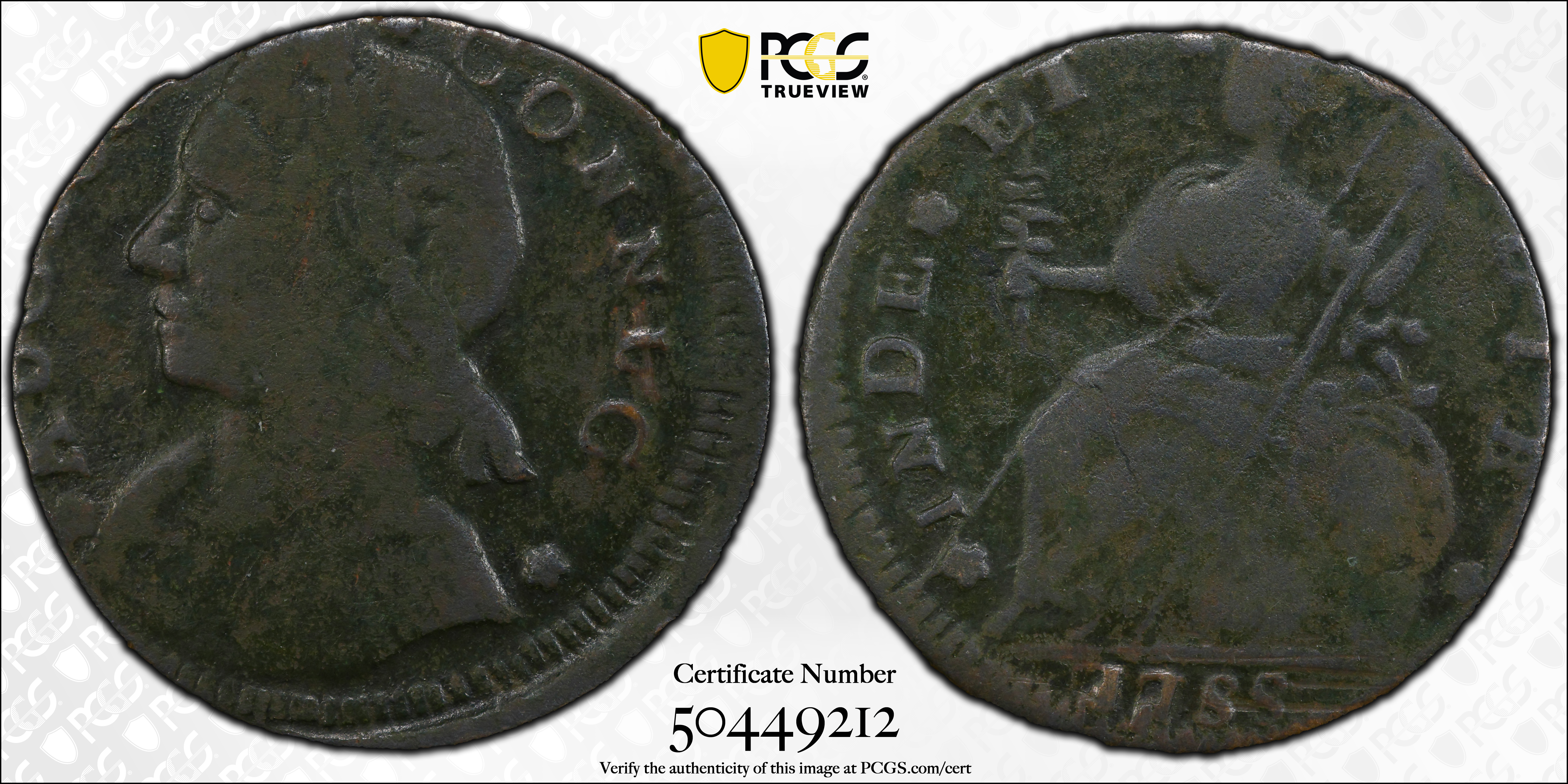 image for: 1788 Connecticut Copper. Miller 13-A.1, W-4535. Rarity-4+. Mailed Bust Left, CONNLC. Fine Details--Environmental Damage (PCGS).
