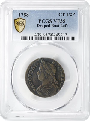 image for: 1788 Connecticut Copper. Miller 15.1-L.1, W-4585. Rarity-4. Draped Bust Left. VF-35 (PCGS).