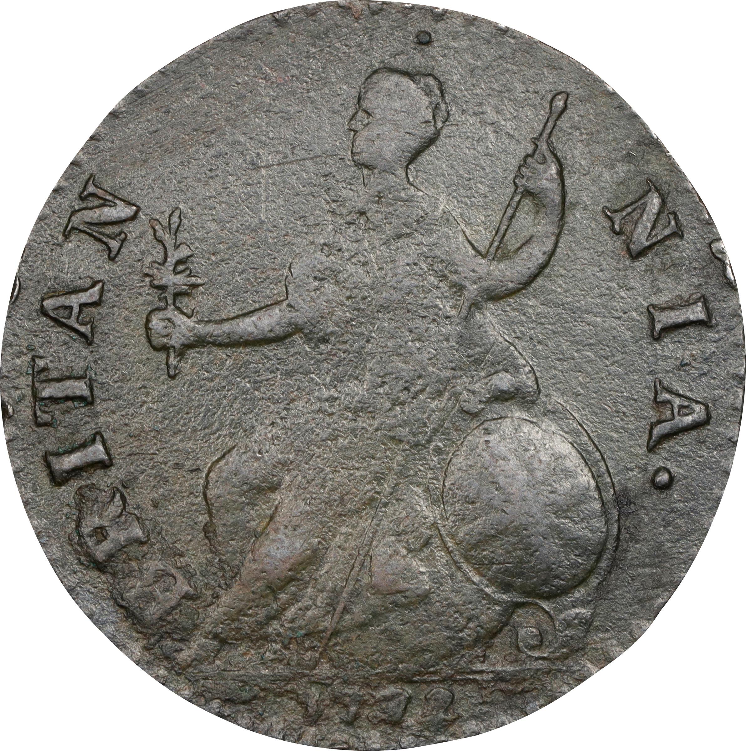 image for: 1772 Machin's Mills Halfpenny. Vlack 5-72A, W-7710. Rarity-6. GEORGIVS III, Group I. EF Details--Environmental Damage (PCGS).