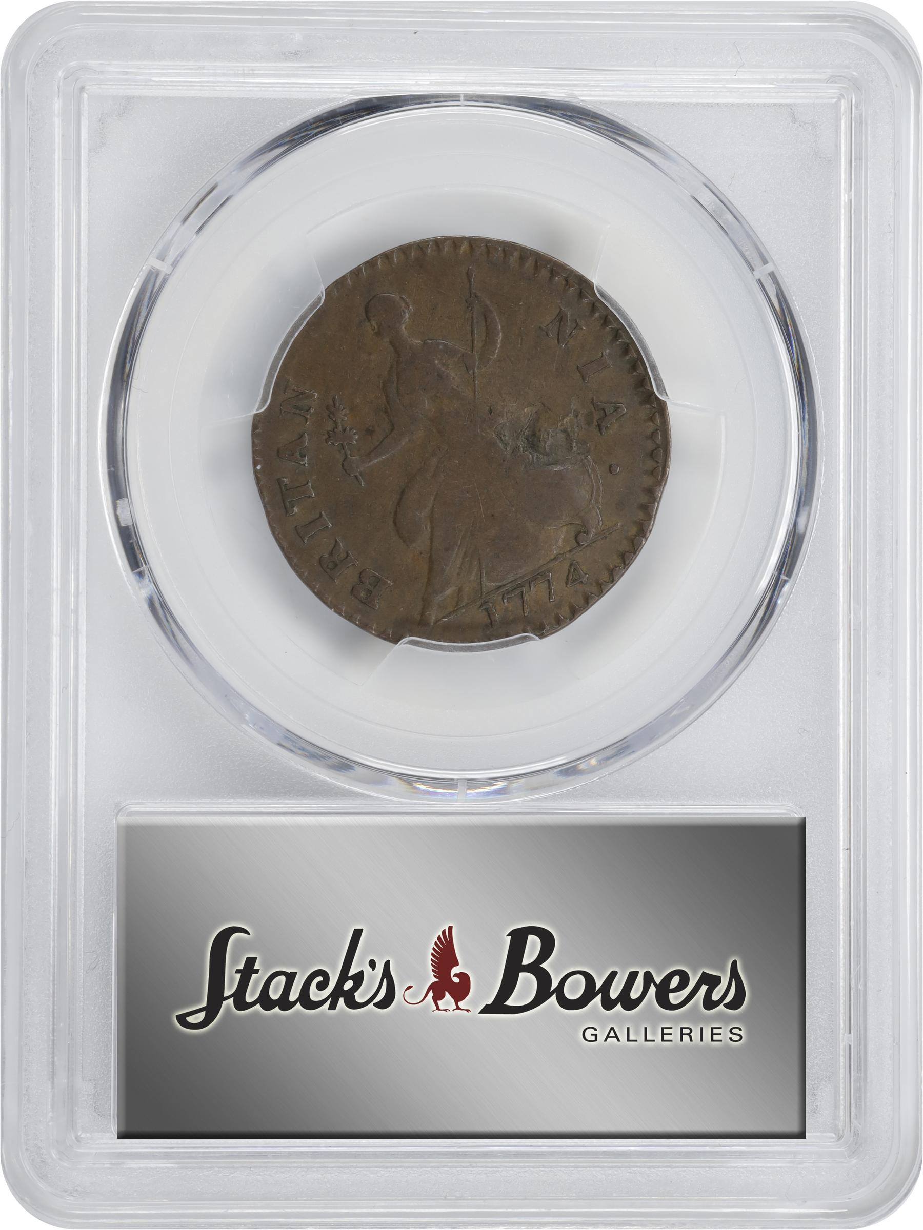 image for: 1774 Machin's Mills Halfpenny. Vlack 7-74A, W-7770. Rarity-6-. GEORGIUS III, Group I. EF Details--Damage (PCGS).