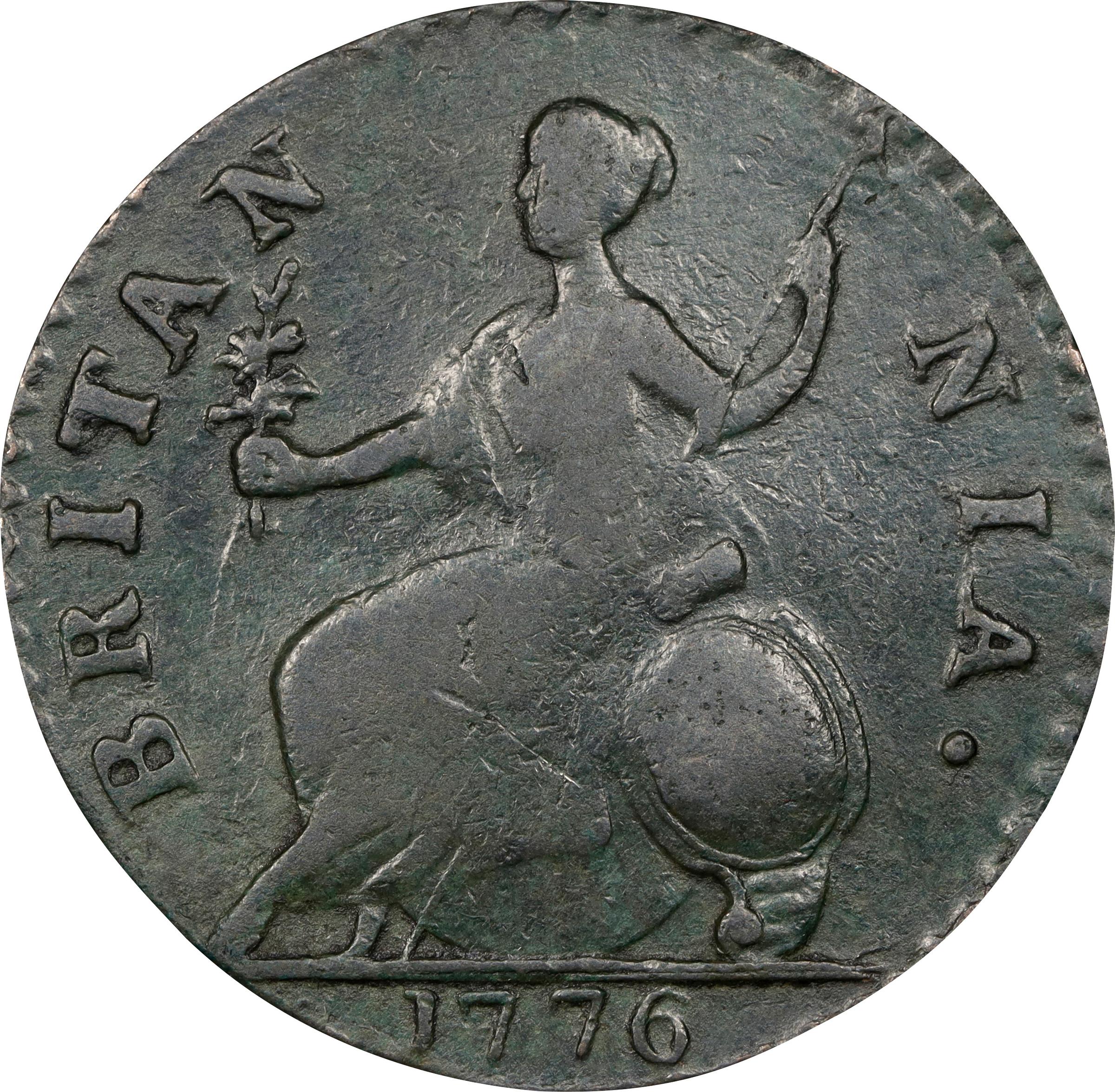 image for: 1776 Machin's Mills Halfpenny. Vlack 6-76A, W-7790. Rarity-4. GEORGIVS III, Group I, Large Date. VF Details--Environmental Damage (PCGS).