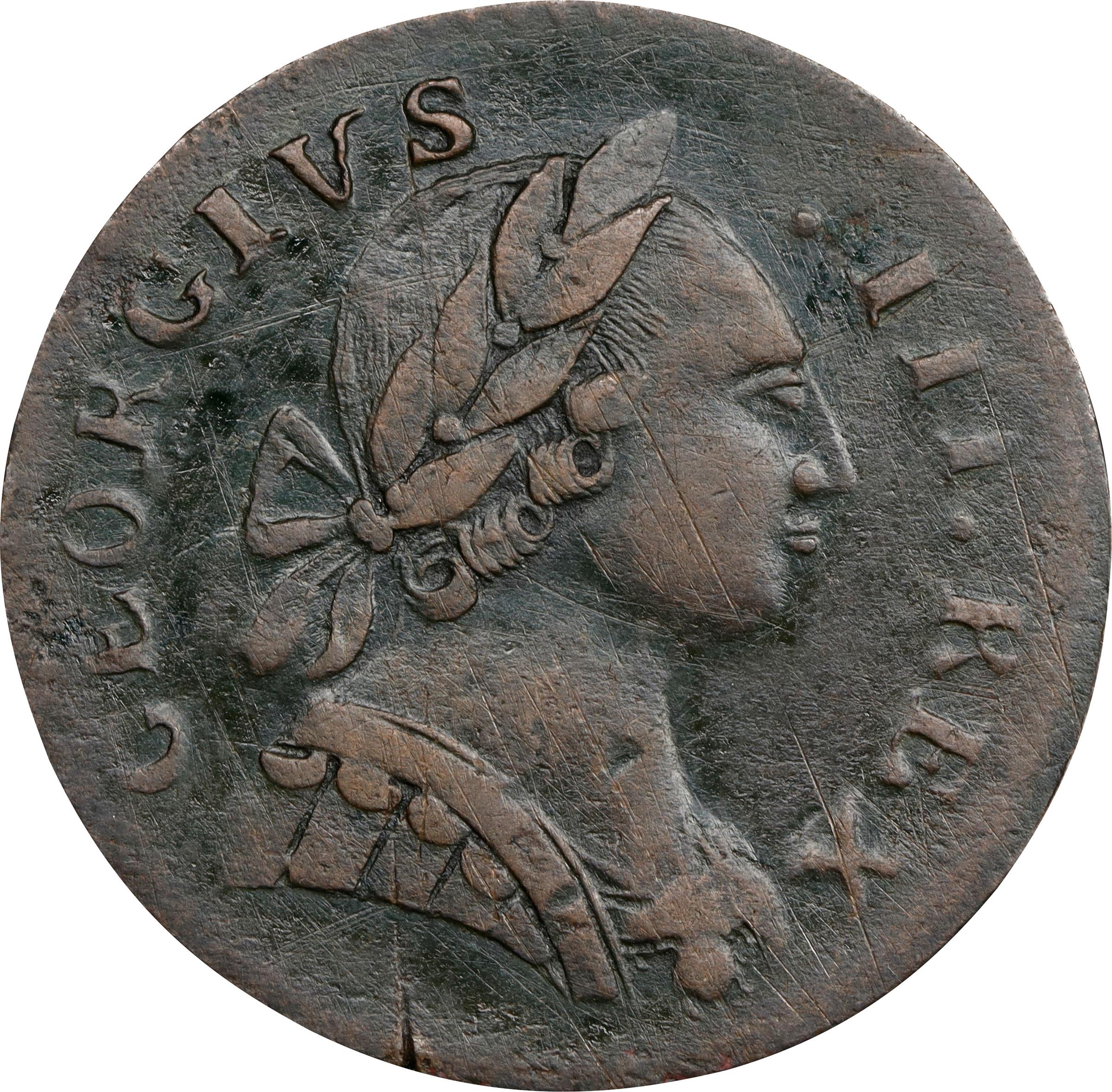 image for: 1788 Machin's Mills Halfpenny. Miller 23-88A, W-8100. Rarity-2. GEORGIVS III, Group III. EF Details--Tooled (PCGS).