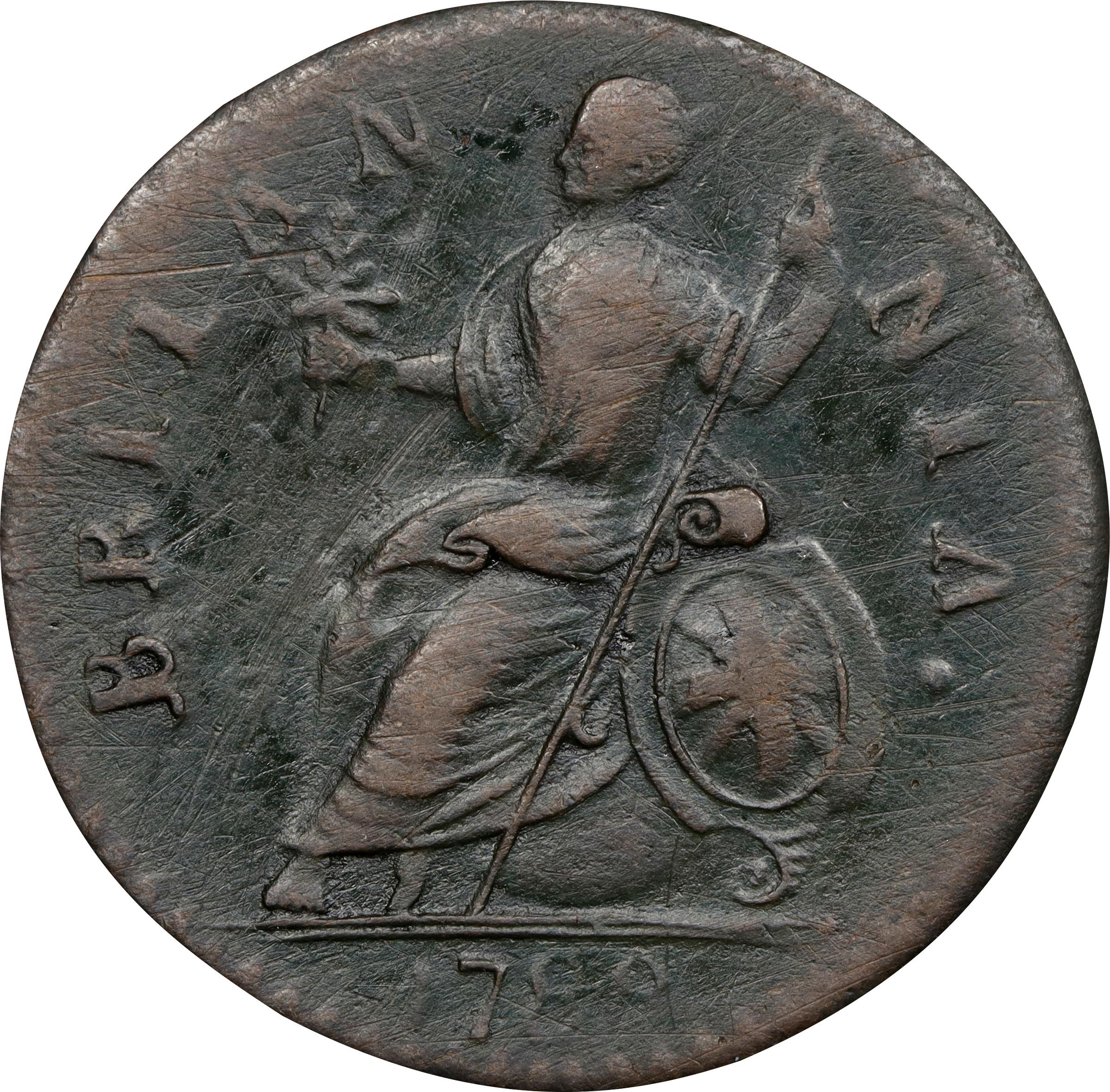 image for: 1788 Machin's Mills Halfpenny. Miller 23-88A, W-8100. Rarity-2. GEORGIVS III, Group III. EF Details--Tooled (PCGS).