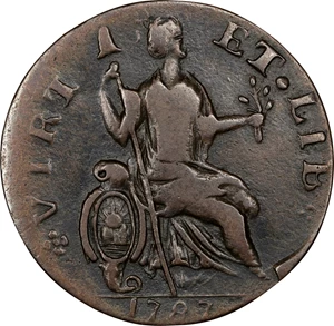 image for: 1787 Nova Eborac Copper. W-5760. Rarity-3. Medium Bust, Seated Figure Right. VF-25 (PCGS).