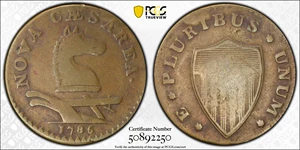 image for: 1786 New Jersey Copper. Maris 17-K, W-4865. Rarity-3. Straight Plow Beam, Chess Knight. VF-20 (PCGS).