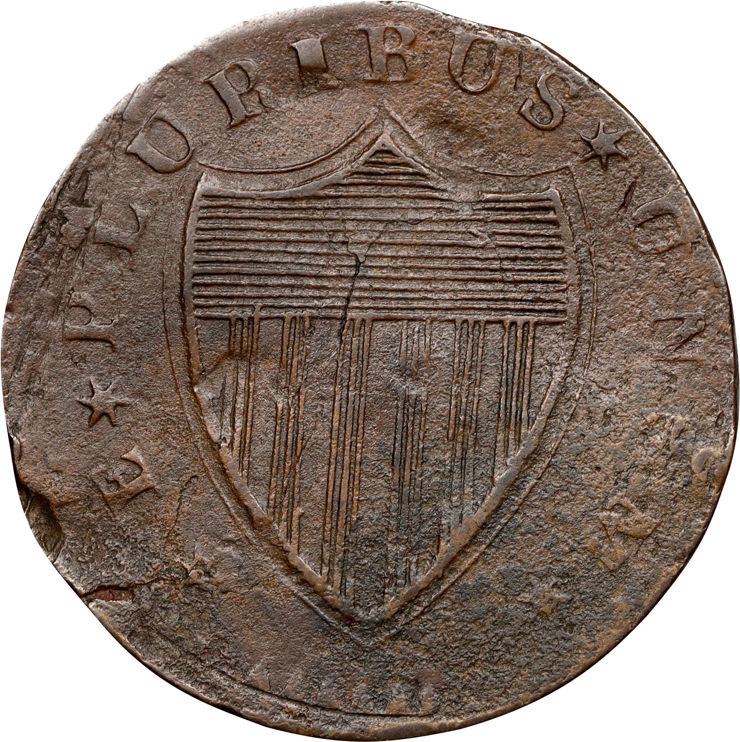 image for: 1787 New Jersey Copper. Maris 54-k, W-5295. Rarity-3. No Sprig Above Plow, Serpent Head. Extremely Fine, Granular.