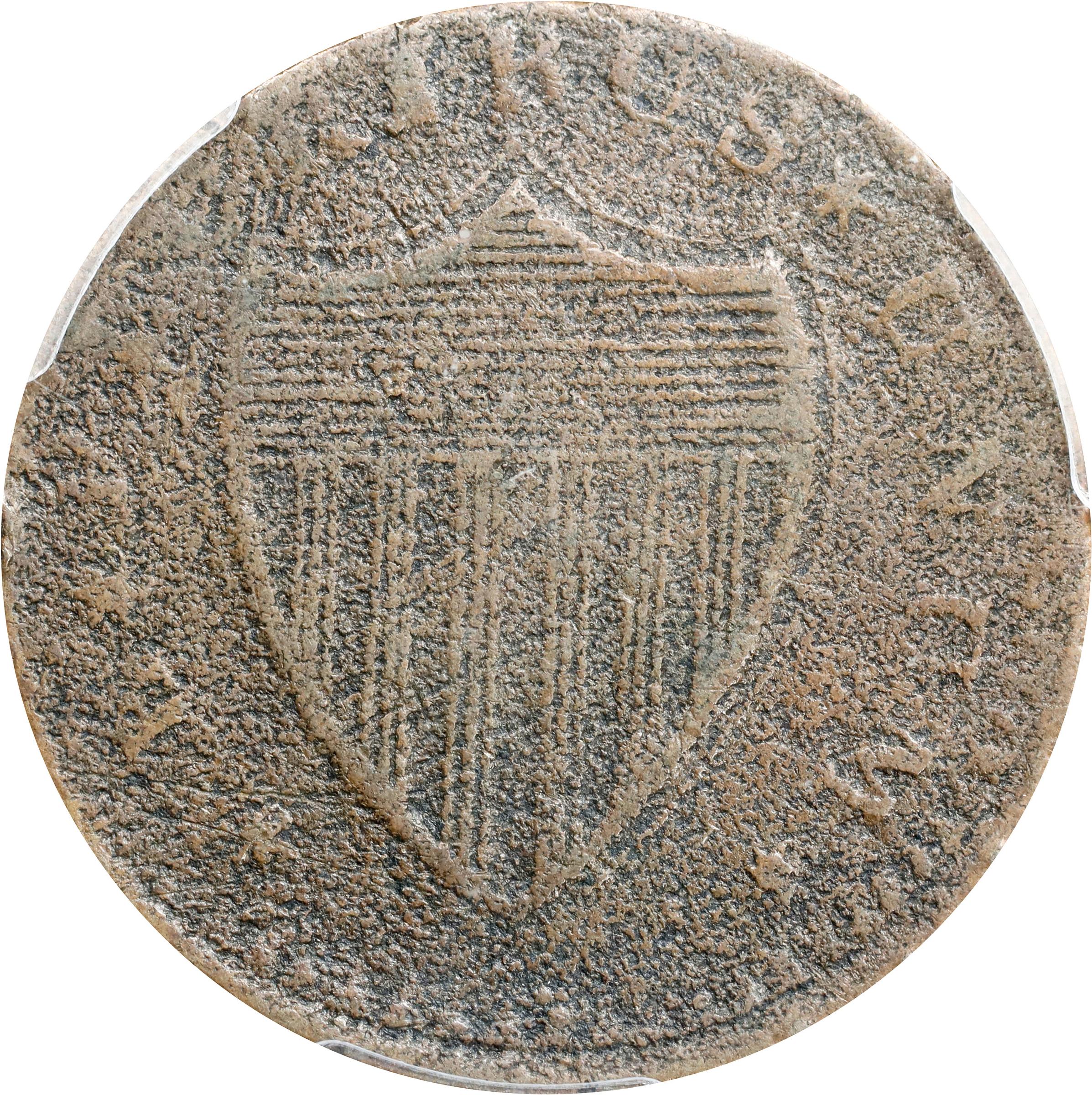 image for: 1787 New Jersey Copper. Maris 54-k, W-5295. Rarity-3. No Sprig Above Plow, Serpent Head. VF Details--Environmental Damage (PCGS).