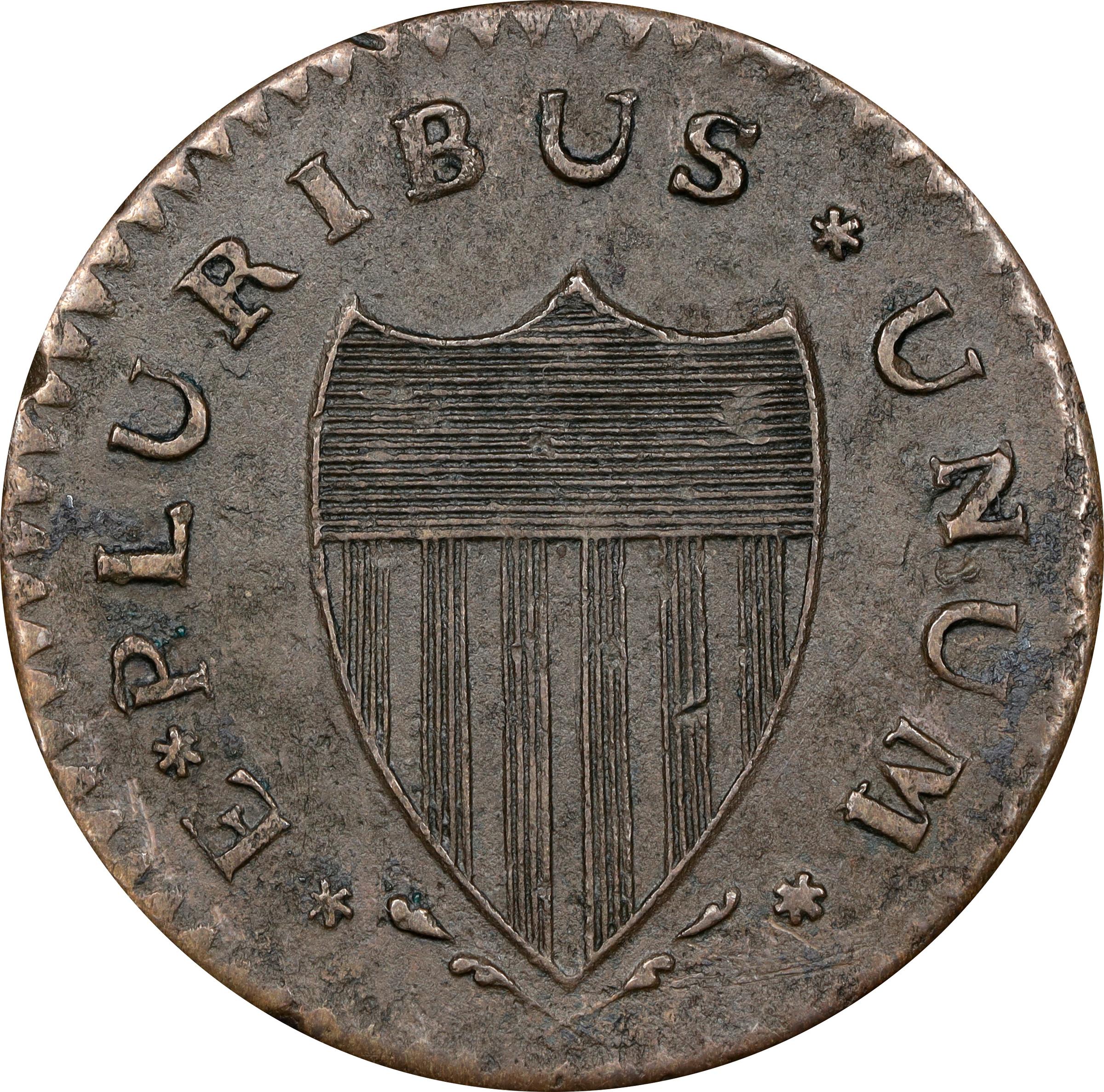 image for: 1788 New Jersey Copper. Maris 67-v, W-5510. Rarity-1. Head Right, Brushed Mane. AU Details--Environmental Damage (PCGS).