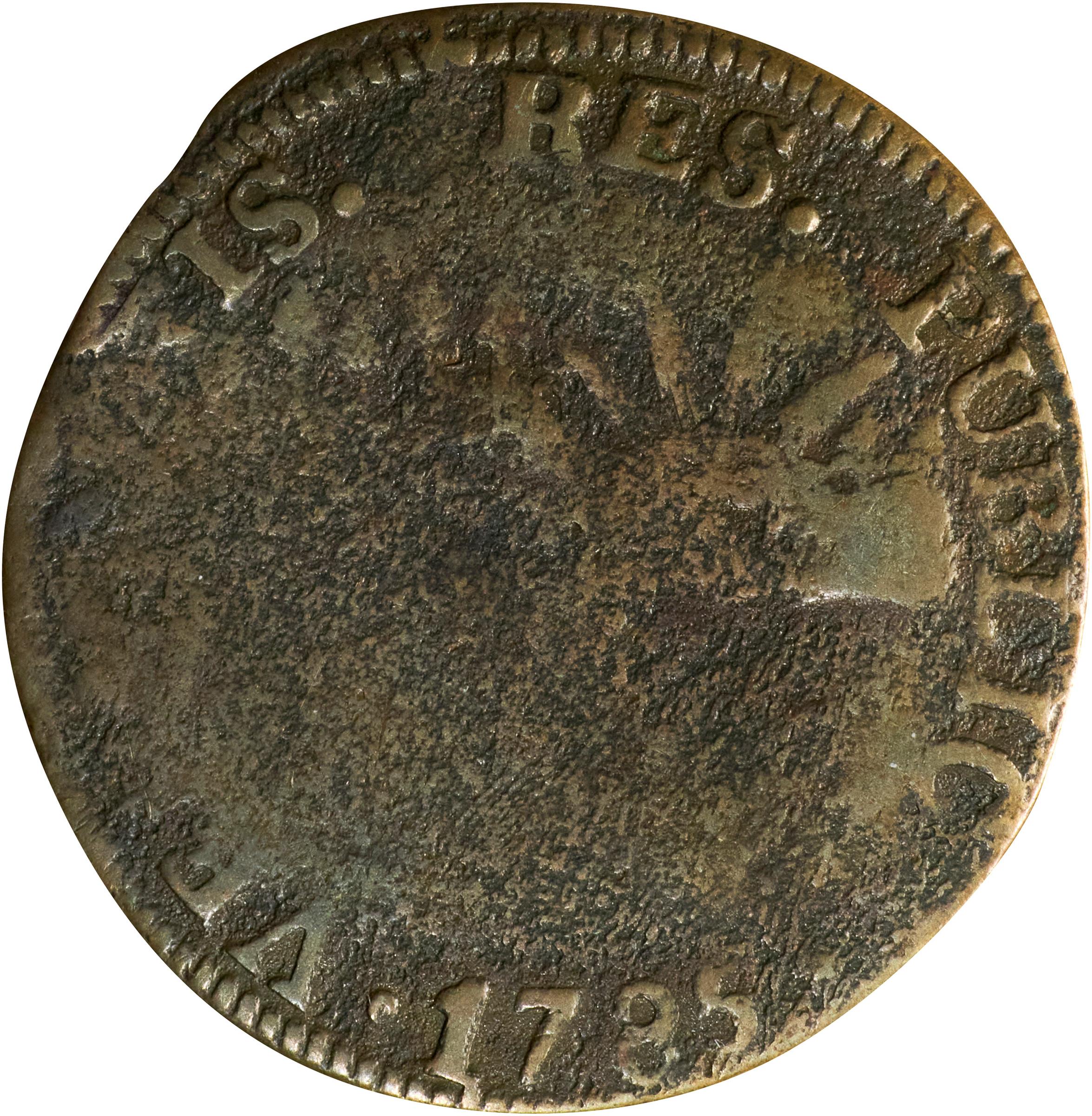 image for: 1785 Vermont Copper. Landscape. RR-4, Bressett 3-C, W-2015. Rarity-4. VERMONTIS. Very Fine, Granular.