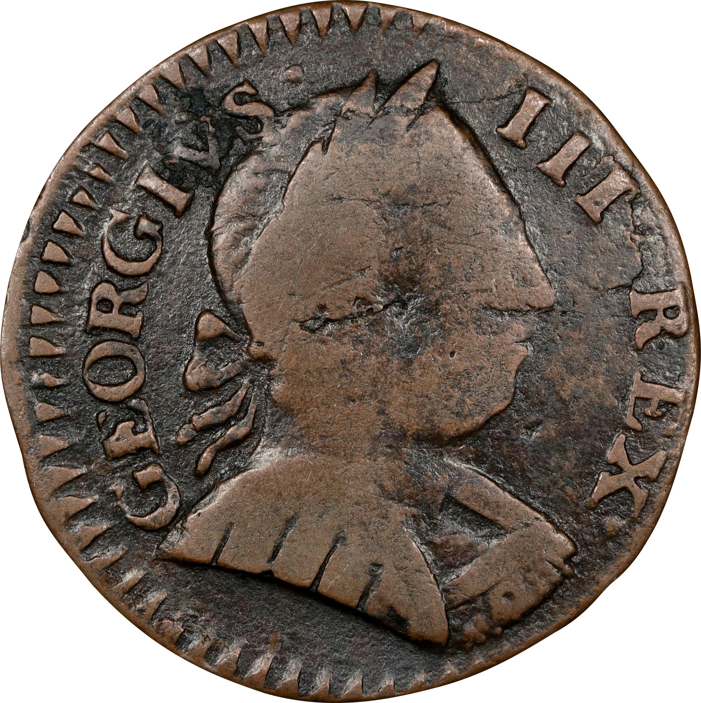 image for: 1788 Vermont Copper. RR-31, Bressett 24-U, Vlack 22-88VT, W-2260. Rarity-4. GEORGIVS III REX. VG-8 (PCGS).