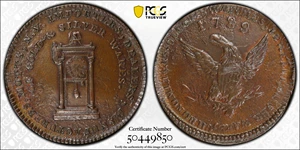 image for: "1789" Mott Token. Breen-1020, Rulau-E NY 610. Thick Planchet. Plain Edge. AU Details--Cleaned (PCGS).