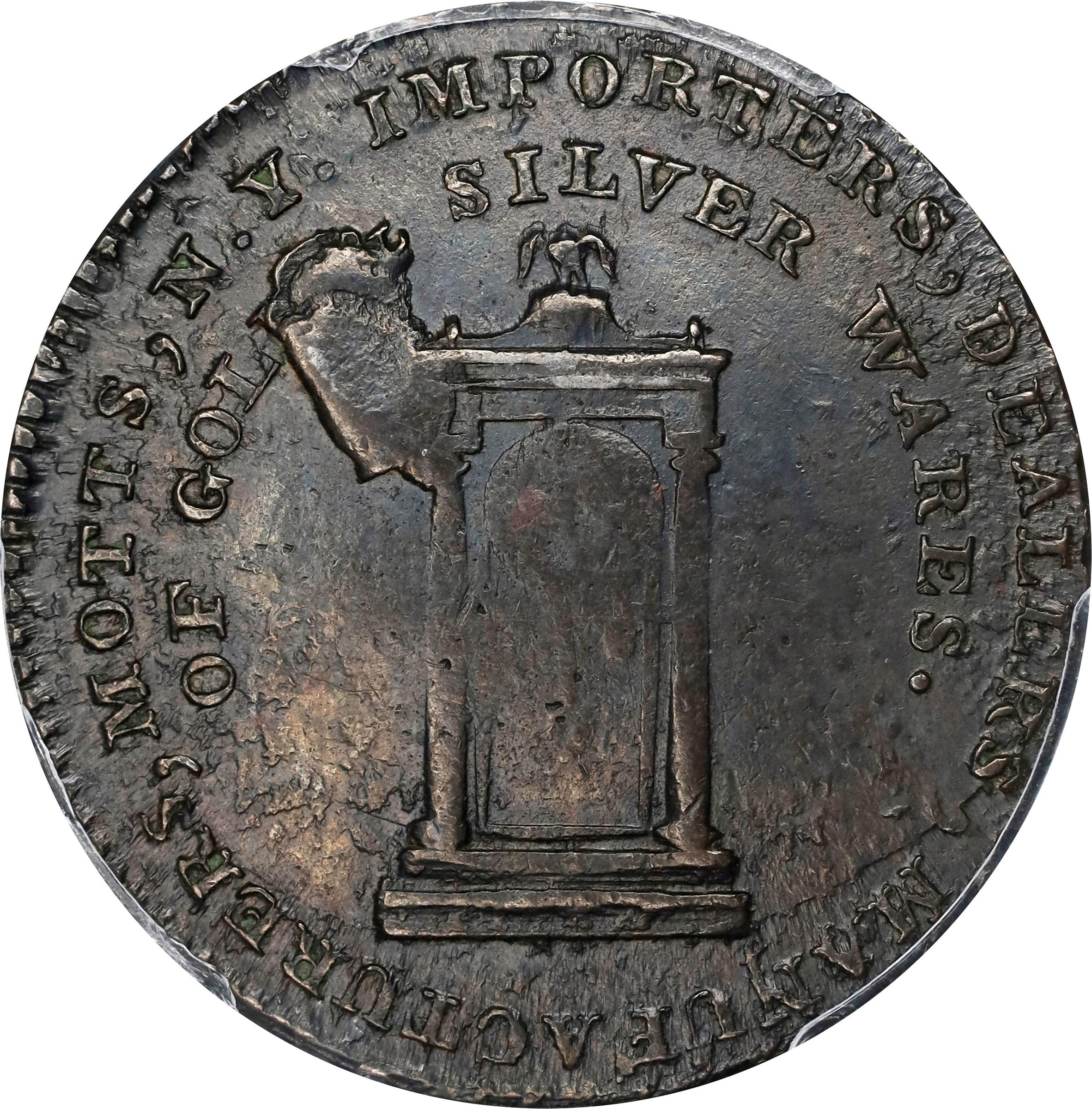 image for: "1789" Mott Token. Breen-1025, Rulau-E NY 612. Thin Planchet. Engrailed Edge. AU-55 (PCGS).