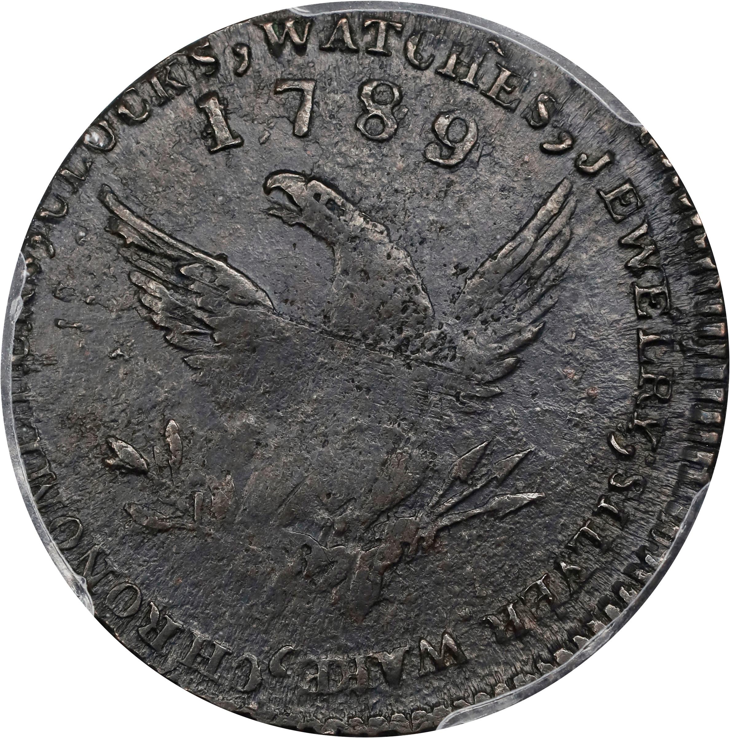image for: "1789" Mott Token. Breen-1025, Rulau-E NY 612. Thin Planchet. Engrailed Edge. AU-55 (PCGS).
