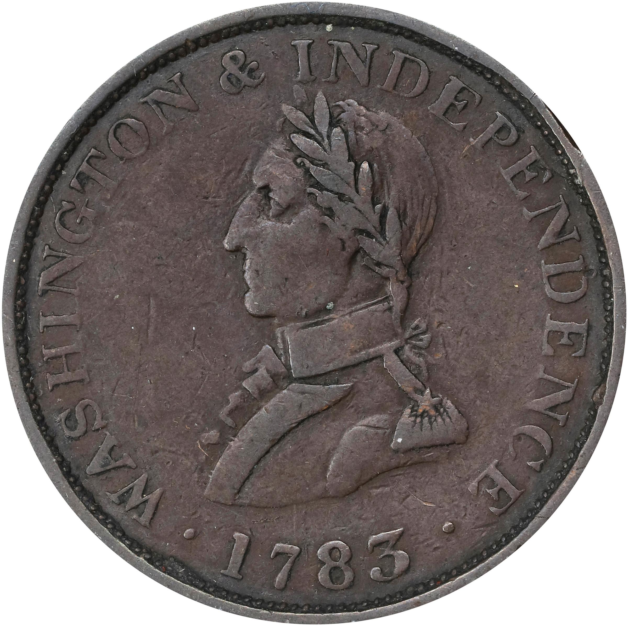 image for: "1783" (ca. 1820) Washington Military Bust Copper. Musante GW-109, Vlack 1-A, Baker-4B, W-10150. Small Military Bust. Engrailed Edge. Very Fine.