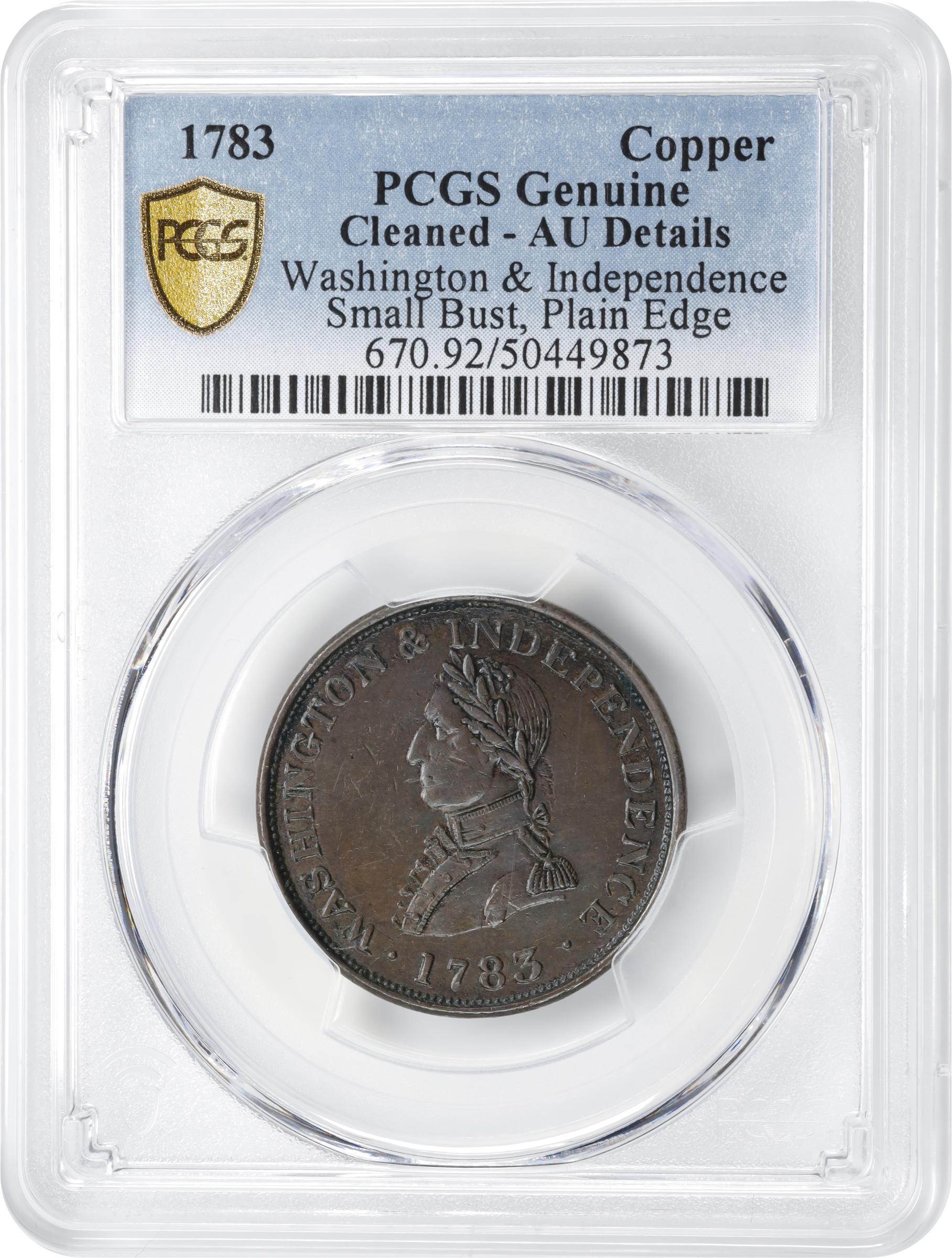 image for: "1783" (ca. 1820) Washington Military Bust Copper. Musante GW-109, Vlack 1-A, Baker-4A, W-10155. Small Military Bust. Plain Edge. AU Details--Cleaned (PCGS).