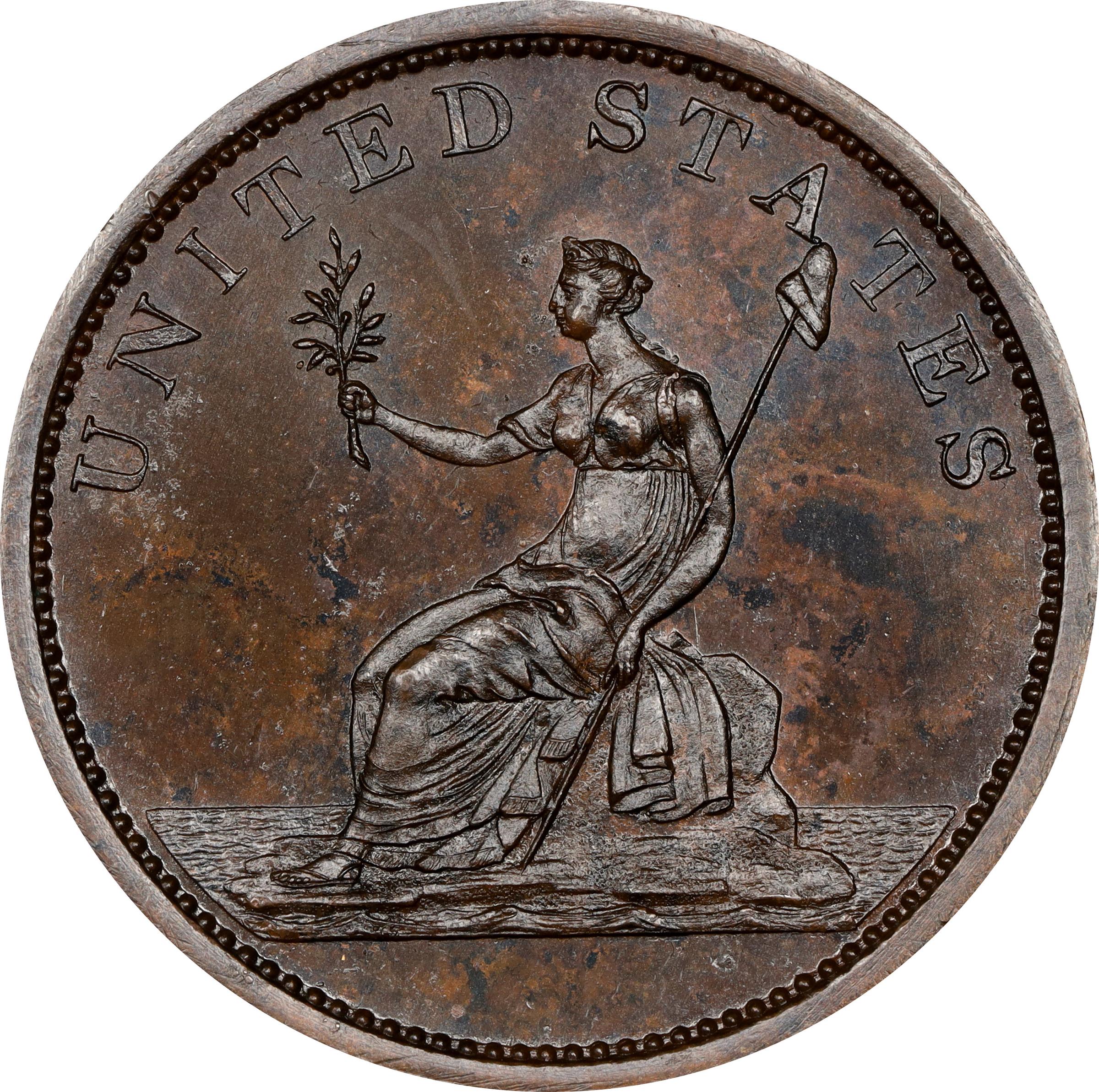 image for: "1783" (ca. 1860) Washington Draped Bust Copper. Restrike. Musante GW-106B, Vlack 14-J, Baker-3E, W-10310. No Button. Copper, Bronzed. Plain Edge. Proof-63 BN (PCGS).