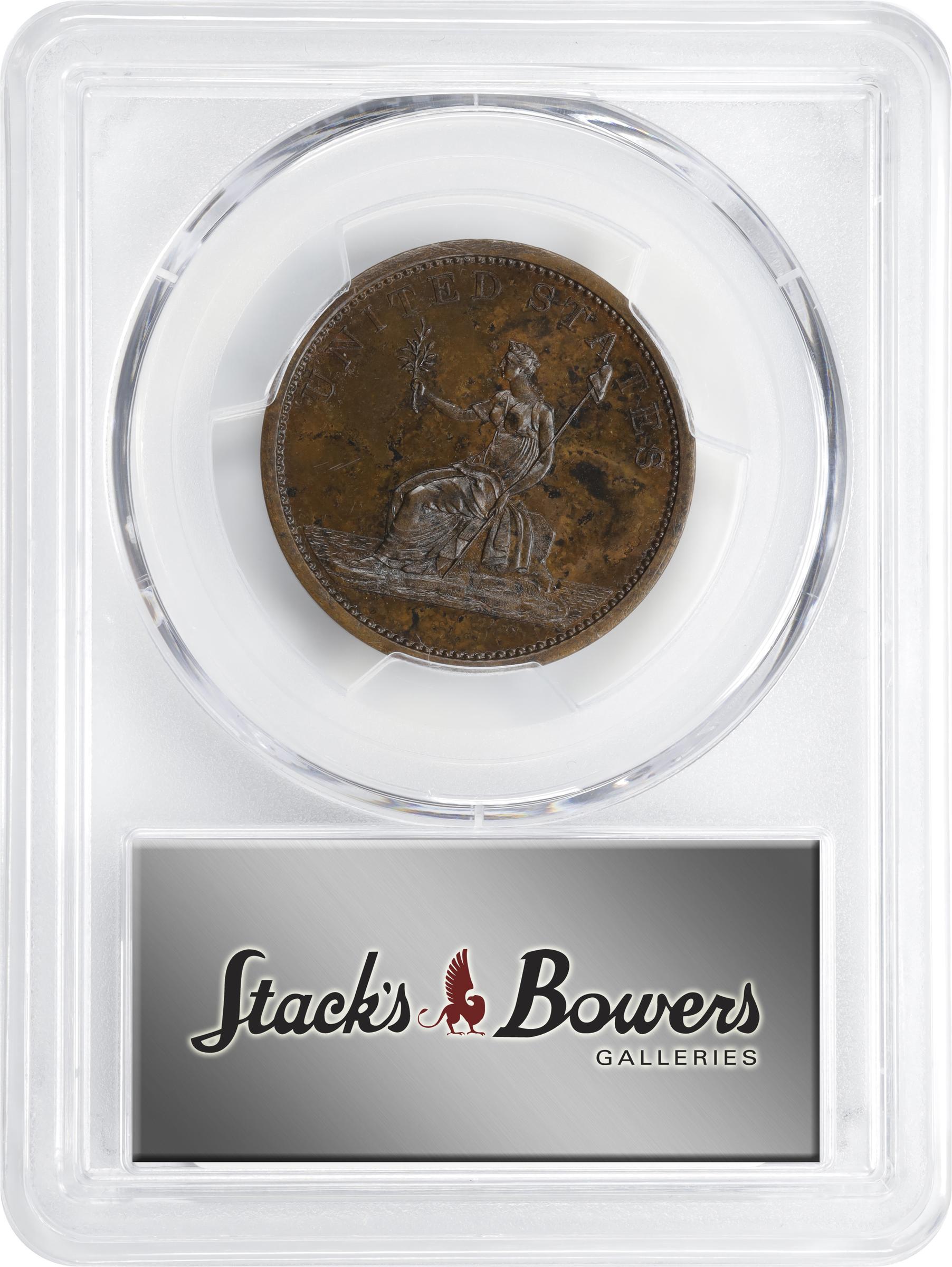 image for: "1783" (ca. 1860) Washington Draped Bust Copper. Restrike. Musante GW-106B, Vlack 14-J, Baker-3E, W-10310. No Button. Copper, Bronzed. Plain Edge. Proof-63 BN (PCGS).