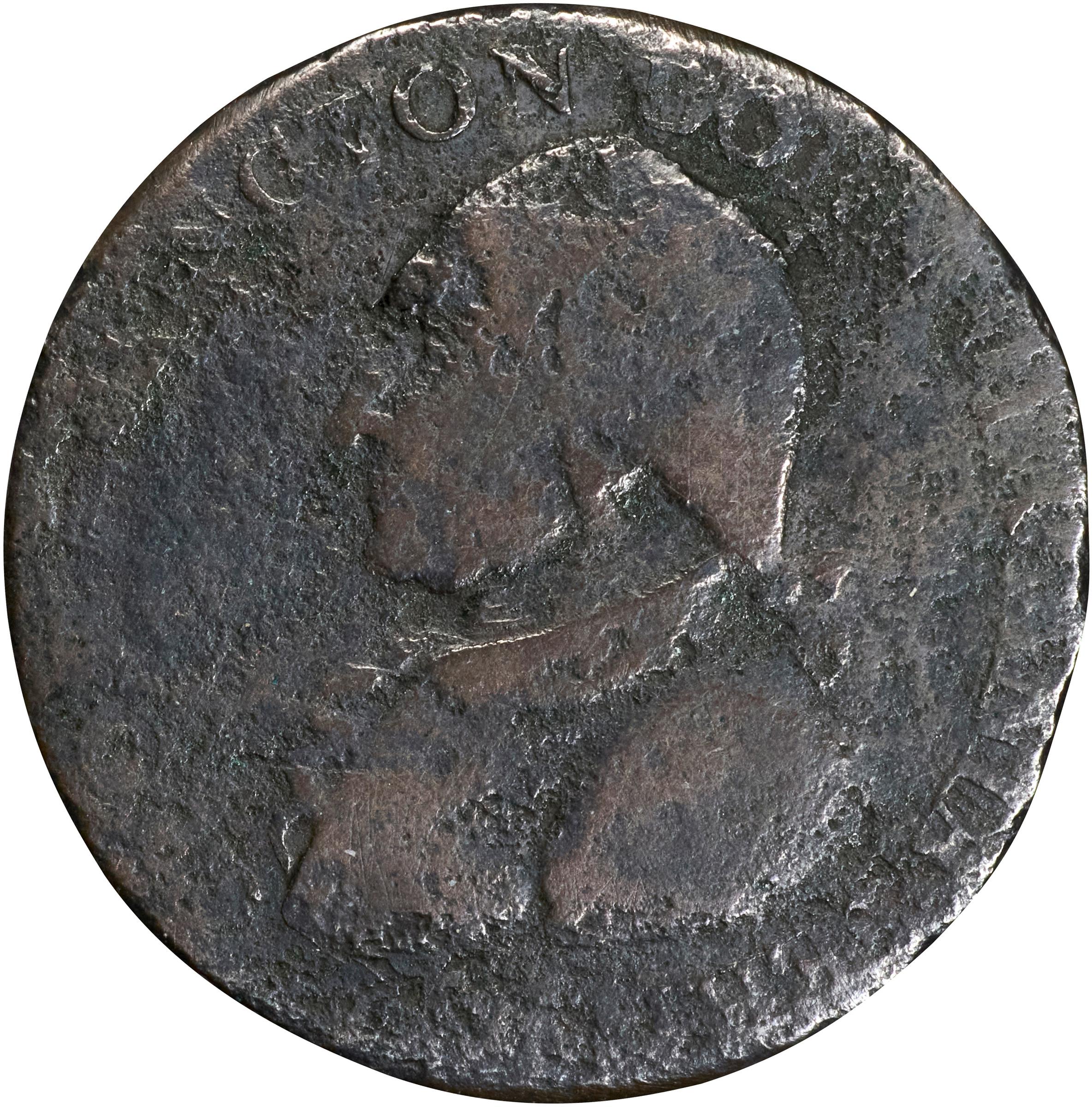 image for: "1789" (ca. 1792) Washington Born Virginia Copper. Legend Reverse. Musante GW-33, Baker-60, W-10730. Second Reverse. Copper. Plain Edge. Very Good, Granular.