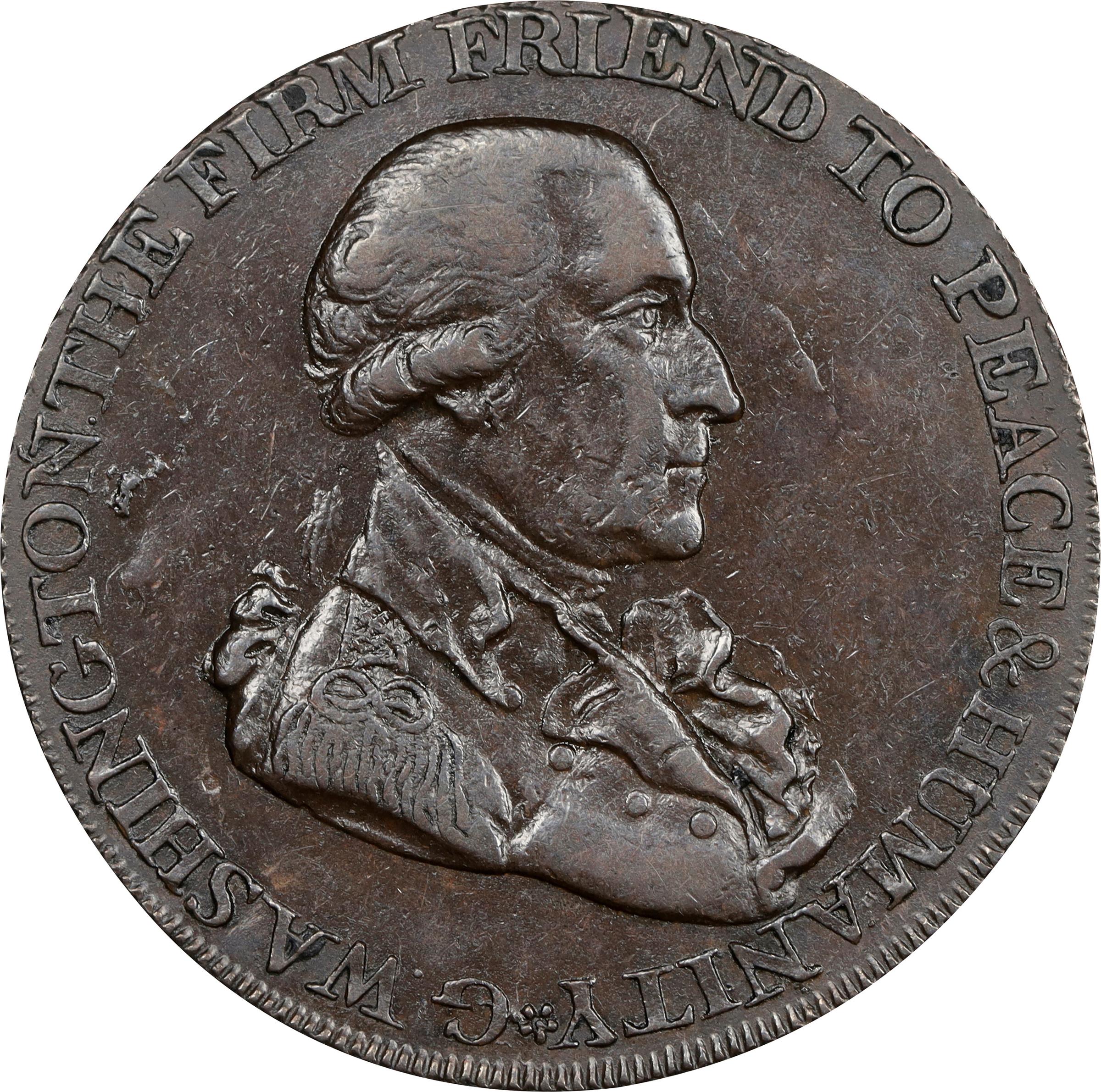 image for: 1795 Washington Grate Halfpenny. Musante GW-50, Baker-29D, W-10950. Small Buttons. Reeded Edge. AU-53 (PCGS).