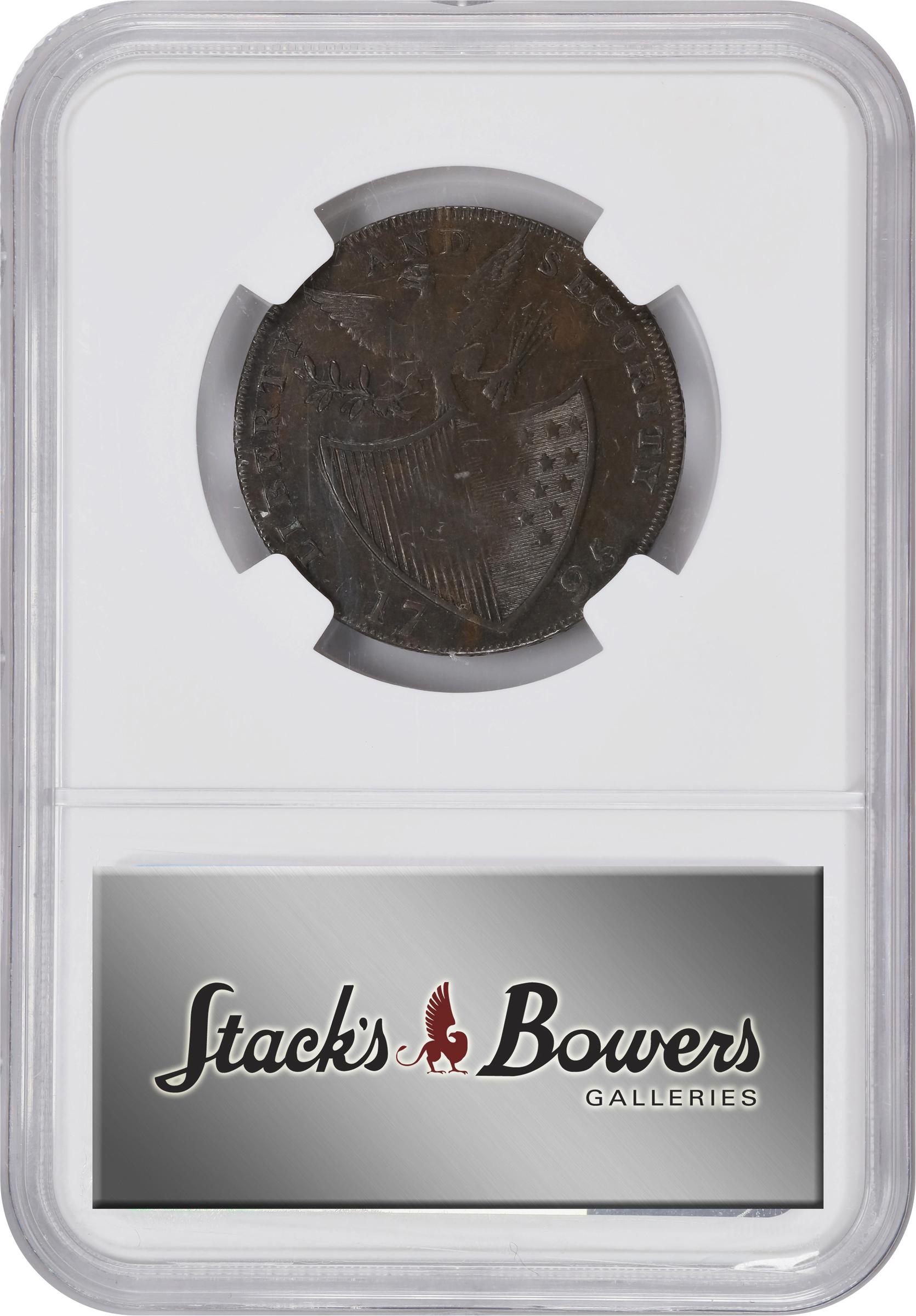 image for: 1795 Washington Liberty and Security Halfpenny. Musante GW-48, Baker-31, W-11015. LONDON Edge. AU-53 BN (NGC).
