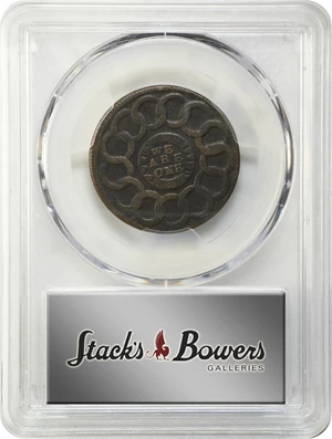 image for: 1787 Fugio Cent. Pointed Rays. Newman 7-T, W-6735. Rarity-4. STATES UNITED, 4 Cinquefoils. Fine-15 (PCGS).