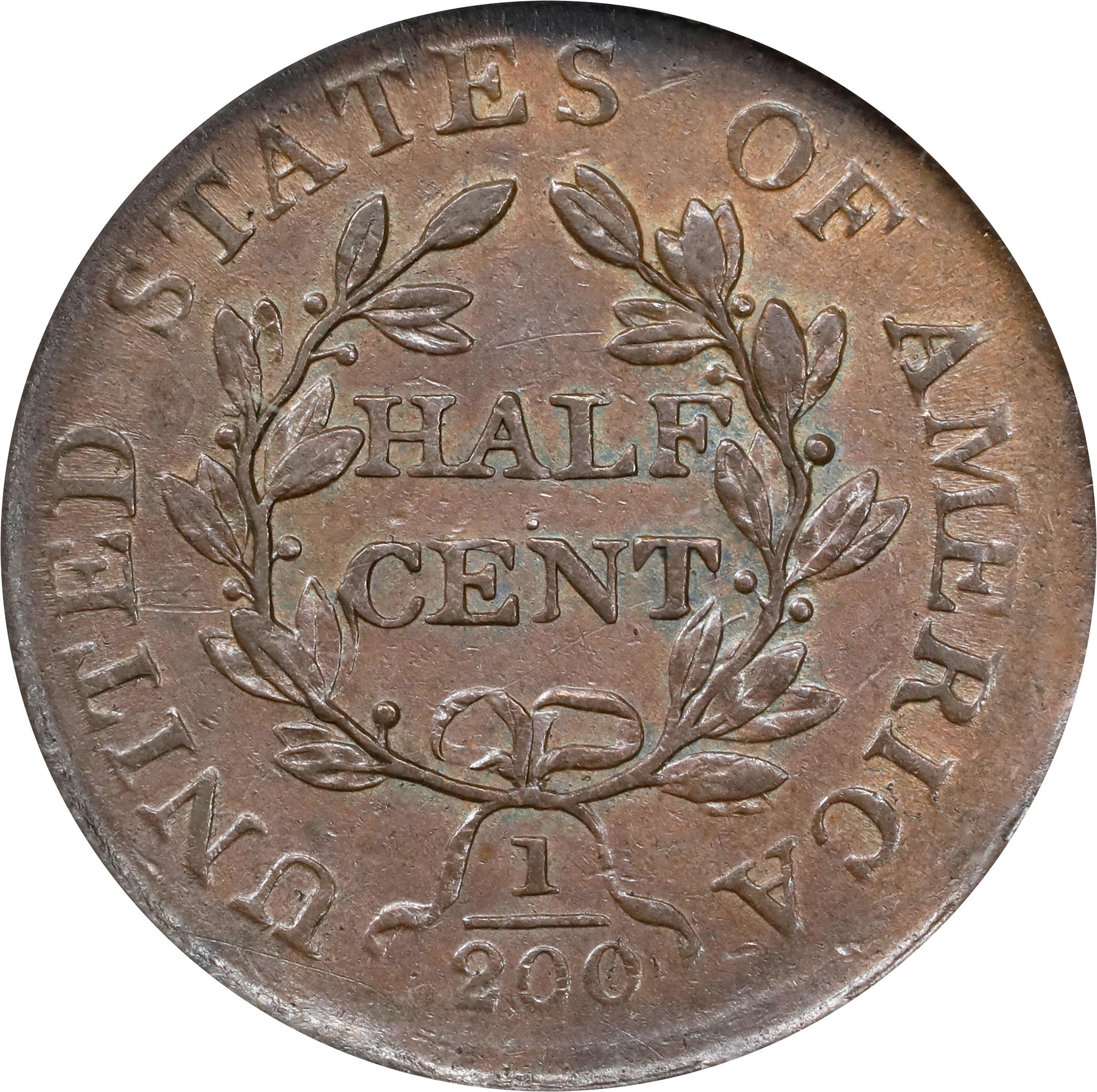 1806 1/2c Small 6, No Stems, C-1 MS BN AU53 BN thumbnail 2