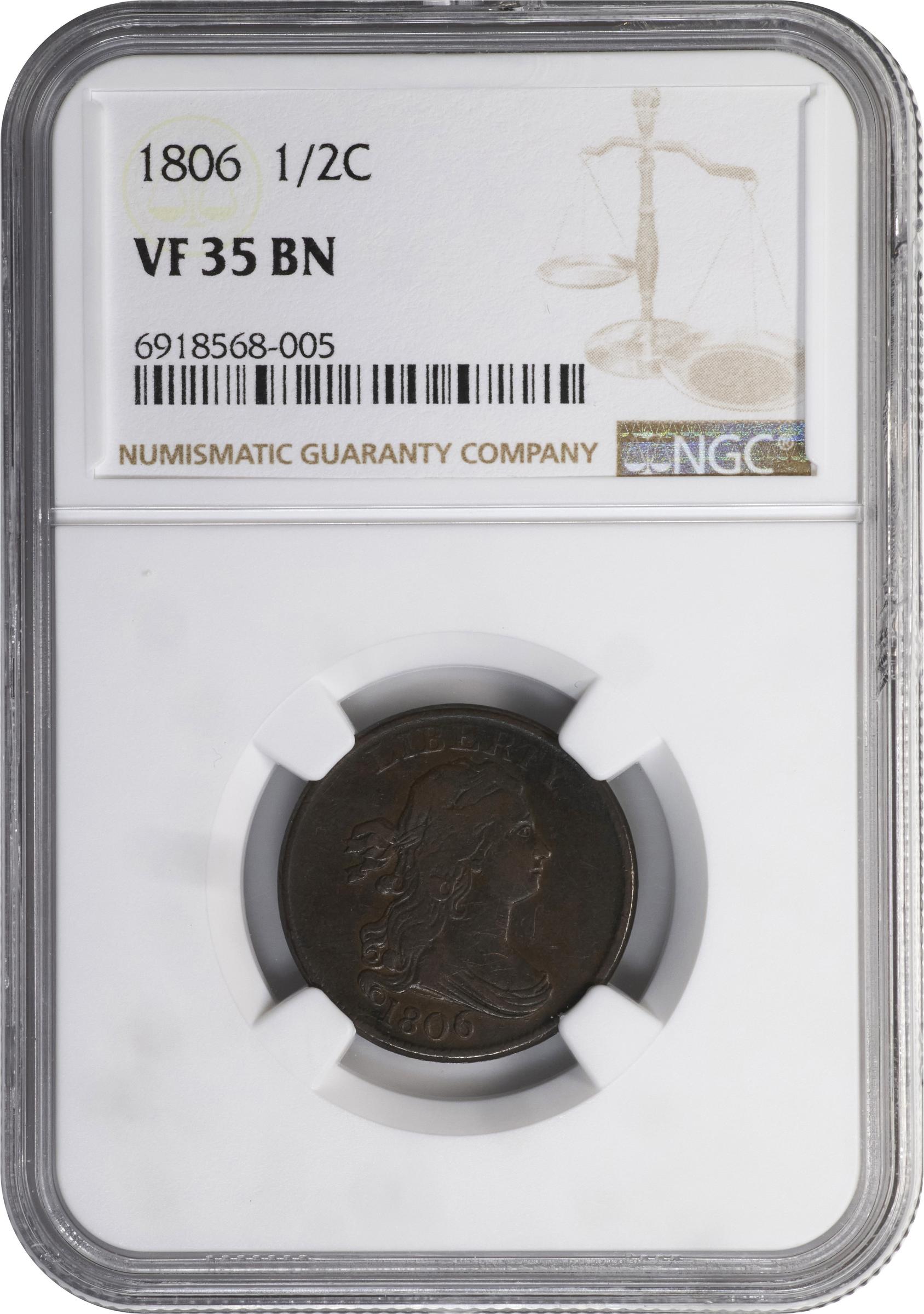 1806 1/2c Small 6, No Stems MS BN VF35 BN thumbnail 3
