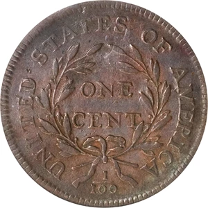 image for: 1797 Draped Bust Cent. S-120A. Rarity-3. Reverse of 1795, Plain Edge. Fine-12 (PCGS). CAC.