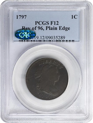 image for: 1797 Draped Bust Cent. S-120A. Rarity-3. Reverse of 1795, Plain Edge. Fine-12 (PCGS). CAC.